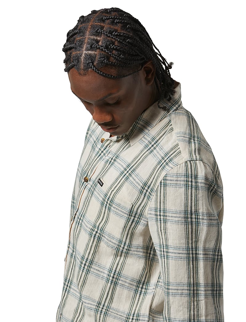 Brixton - Charter Linen Blend L/S Wvn - linen shirts - off white/ivy green plaid - 5