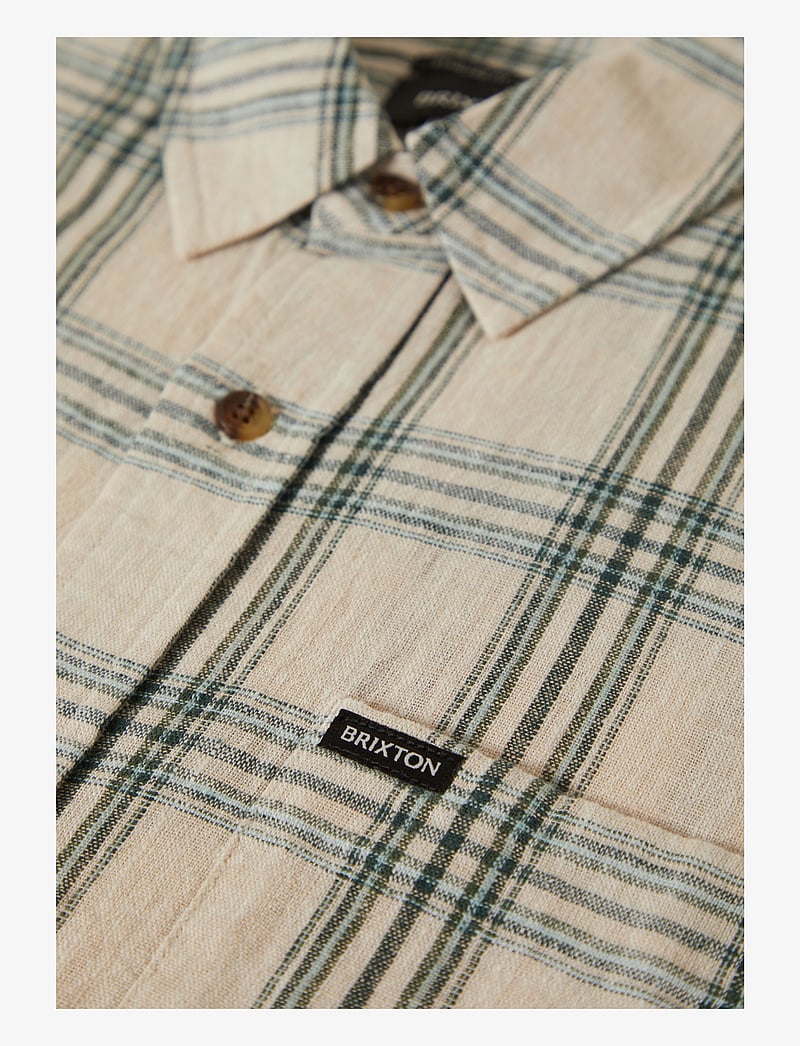 Brixton - Charter Linen Blend L/S Wvn - linen shirts - off white/ivy green plaid - 3