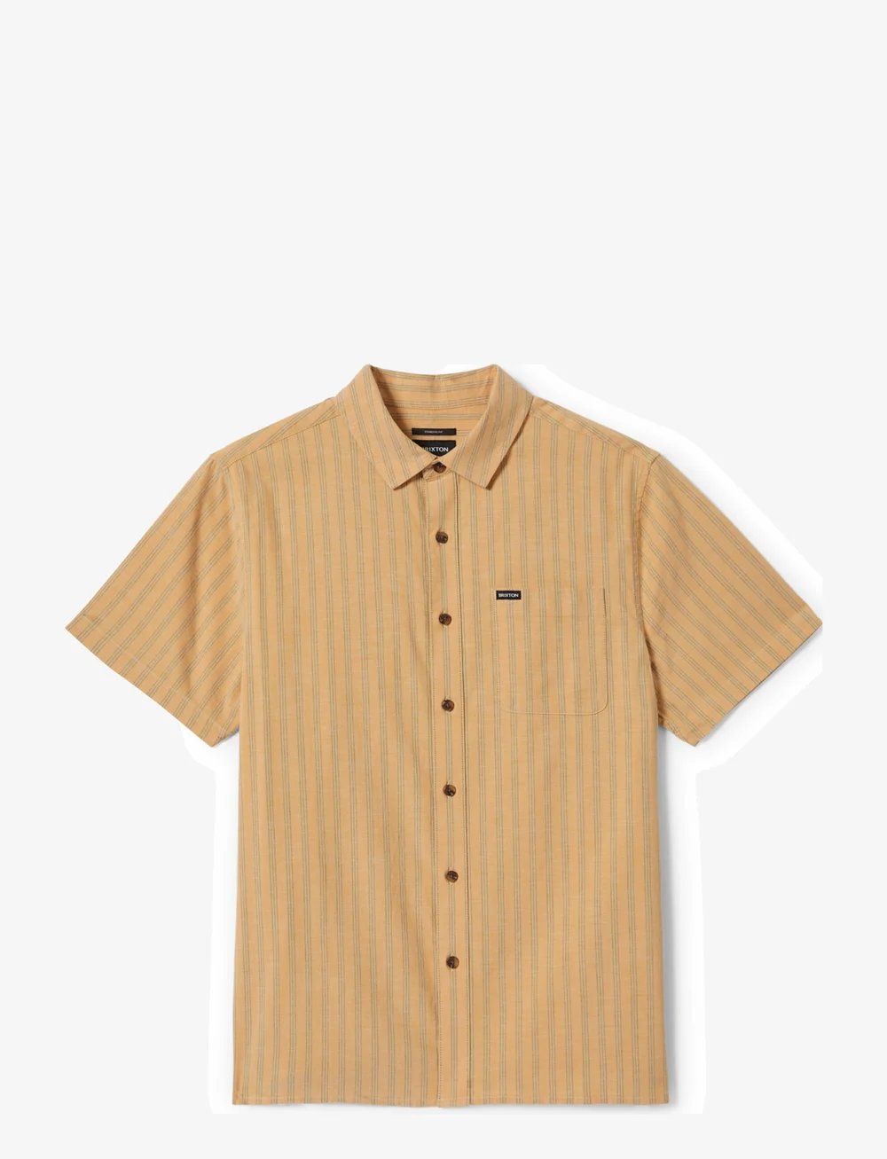 Brixton - Cru Oxford Stripe S/S Wvn - kurzarmhemden - curry/ivy green stripe - 1