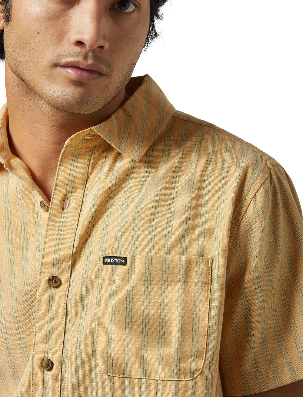 Brixton - Cru Oxford Stripe S/S Wvn - kurzarmhemden - curry/ivy green stripe - 3