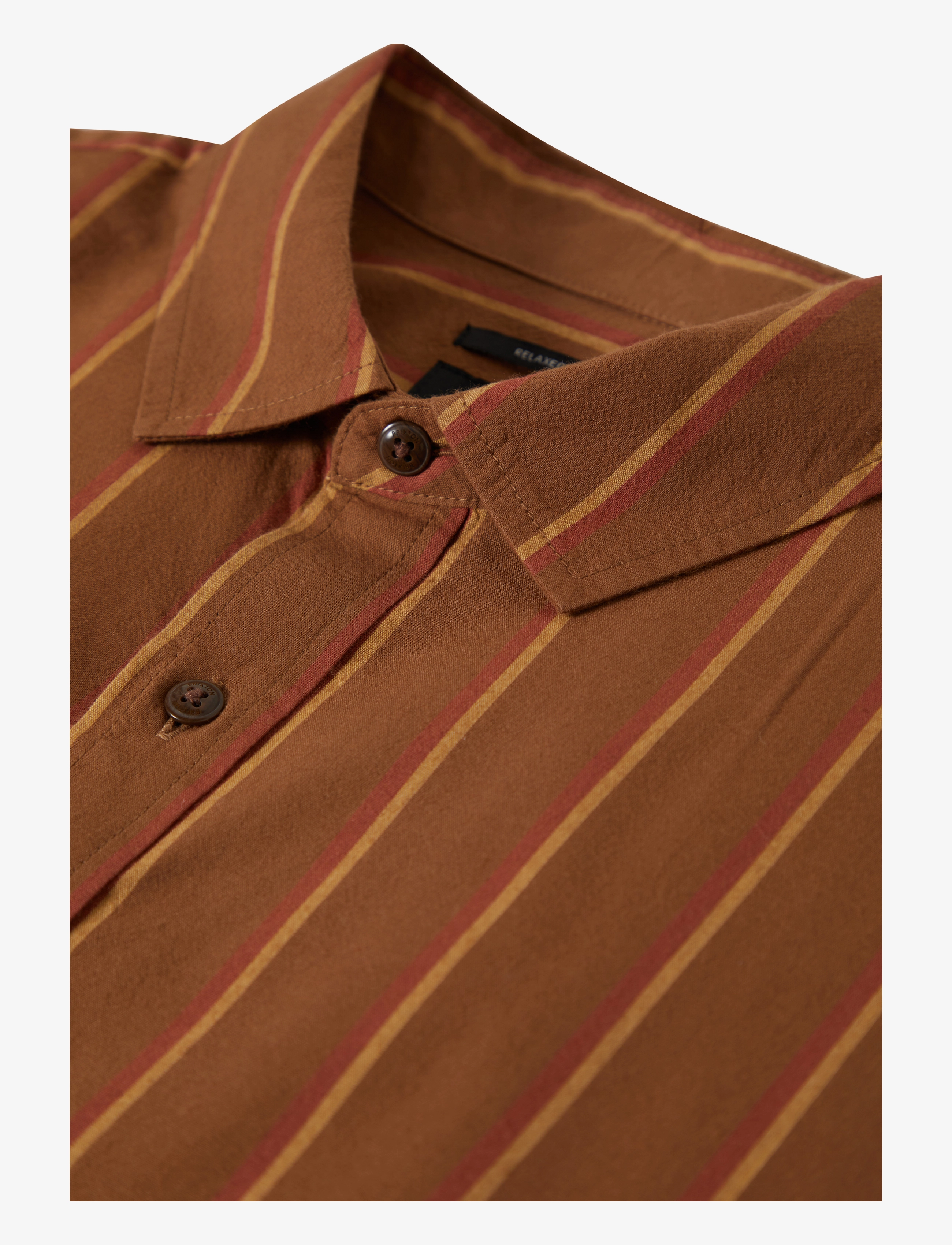 Brixton - Cru Stripe S/S Wvn - krótki rękaw - washed copper/burnt red/sunset - 2