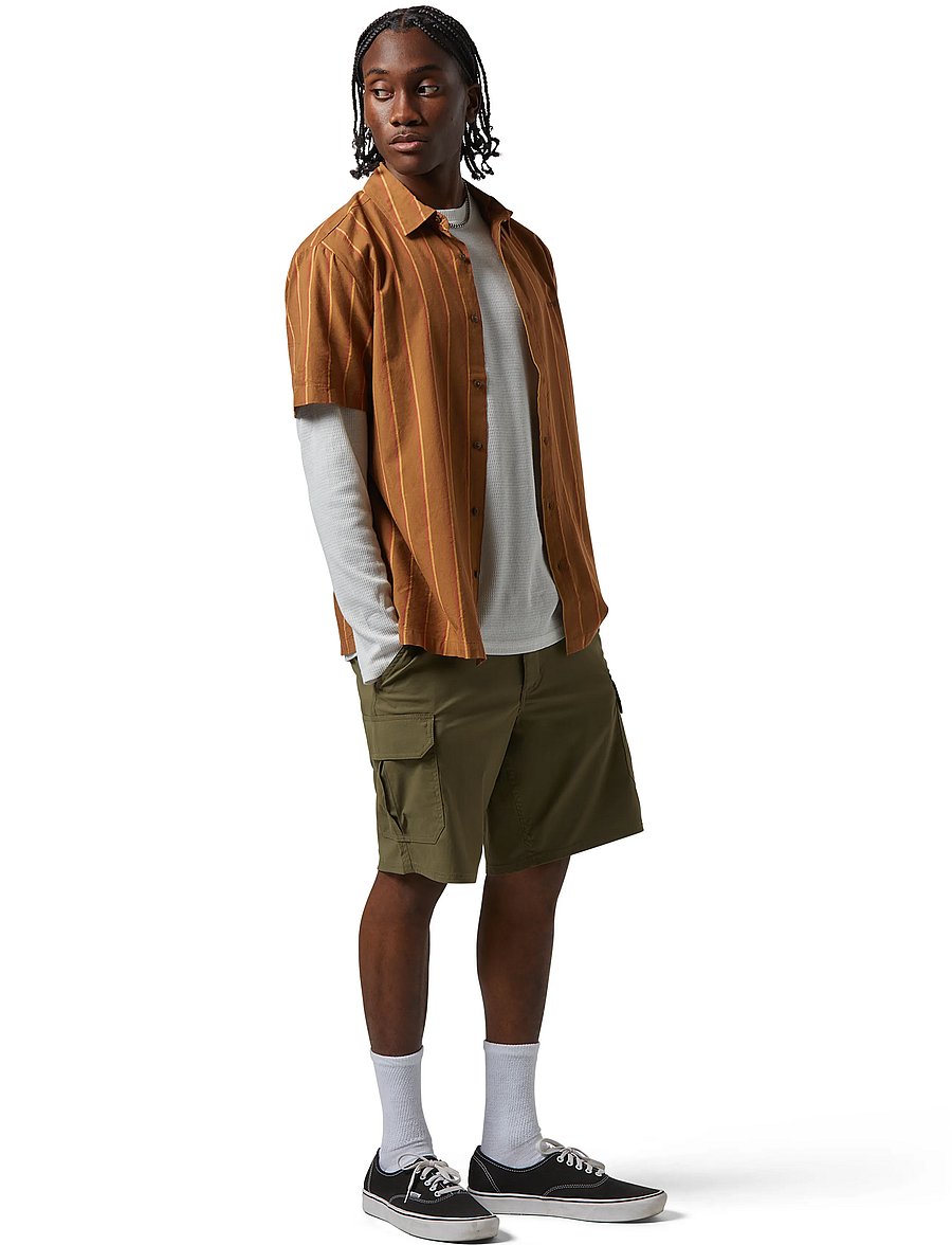 Brixton - Cru Stripe S/S Wvn - kortärmade skjortor - washed copper/burnt red/sunset - 4