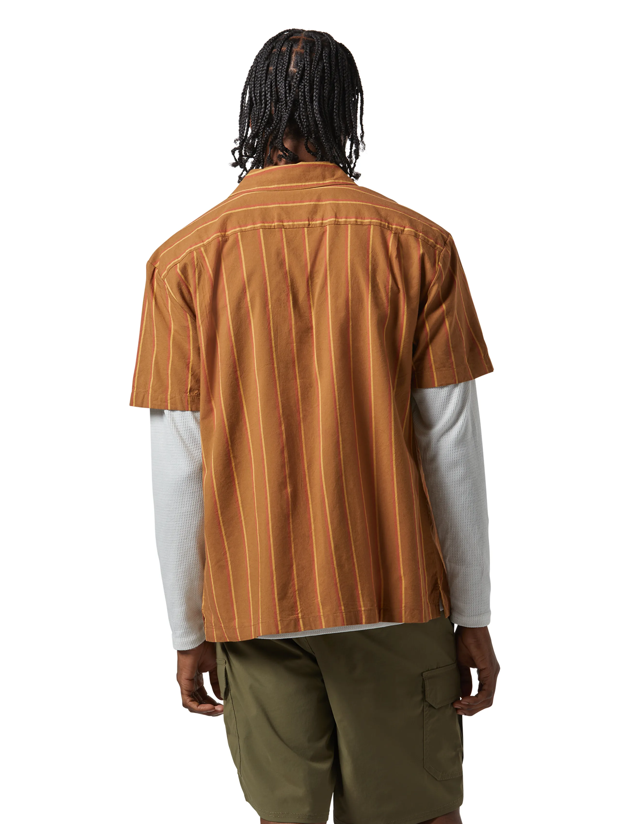 Brixton - Cru Stripe S/S Wvn - krótki rękaw - washed copper/burnt red/sunset - 5