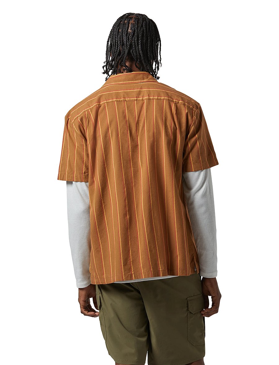Brixton - Cru Stripe S/S Wvn - krótki rękaw - washed copper/burnt red/sunset - 5