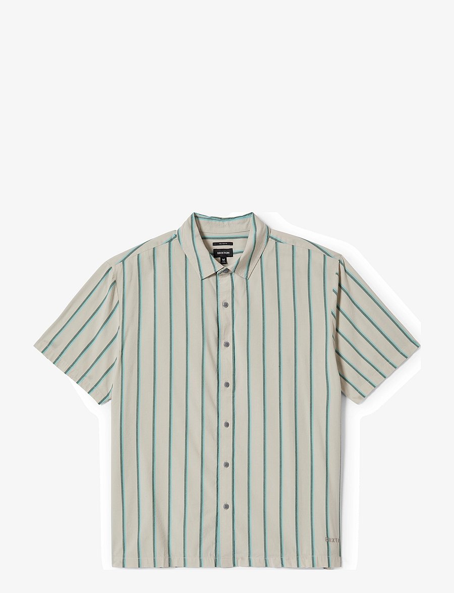 Brixton - Cru Stripe S/S Wvn - kortärmade skjortor - beige/pine needle/aquatic gree - 1