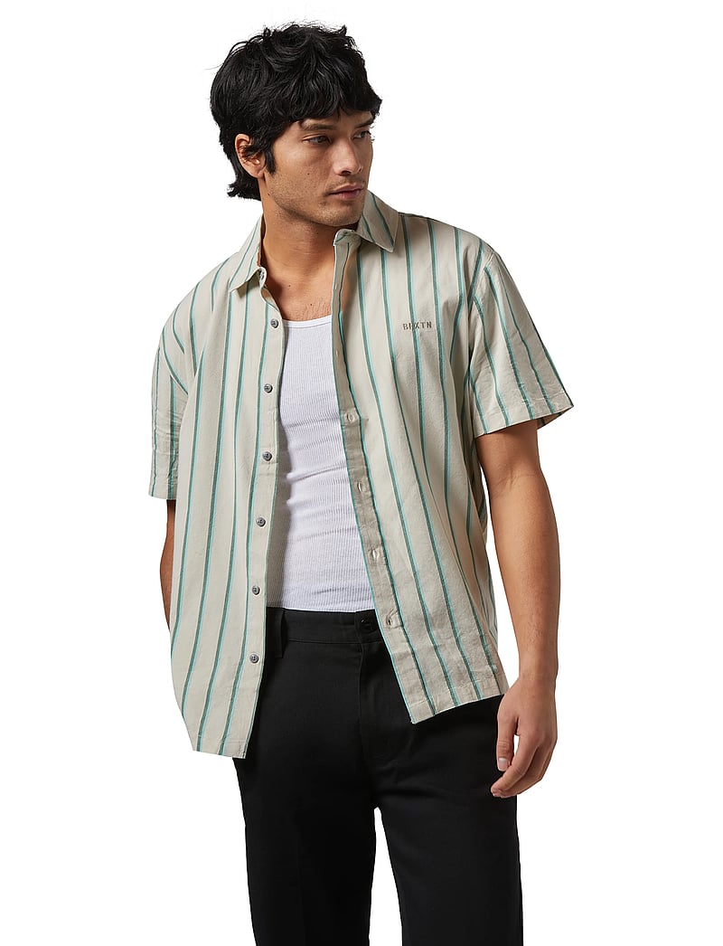 Brixton - Cru Stripe S/S Wvn - kurzarmhemden - beige/pine needle/aquatic gree - 0