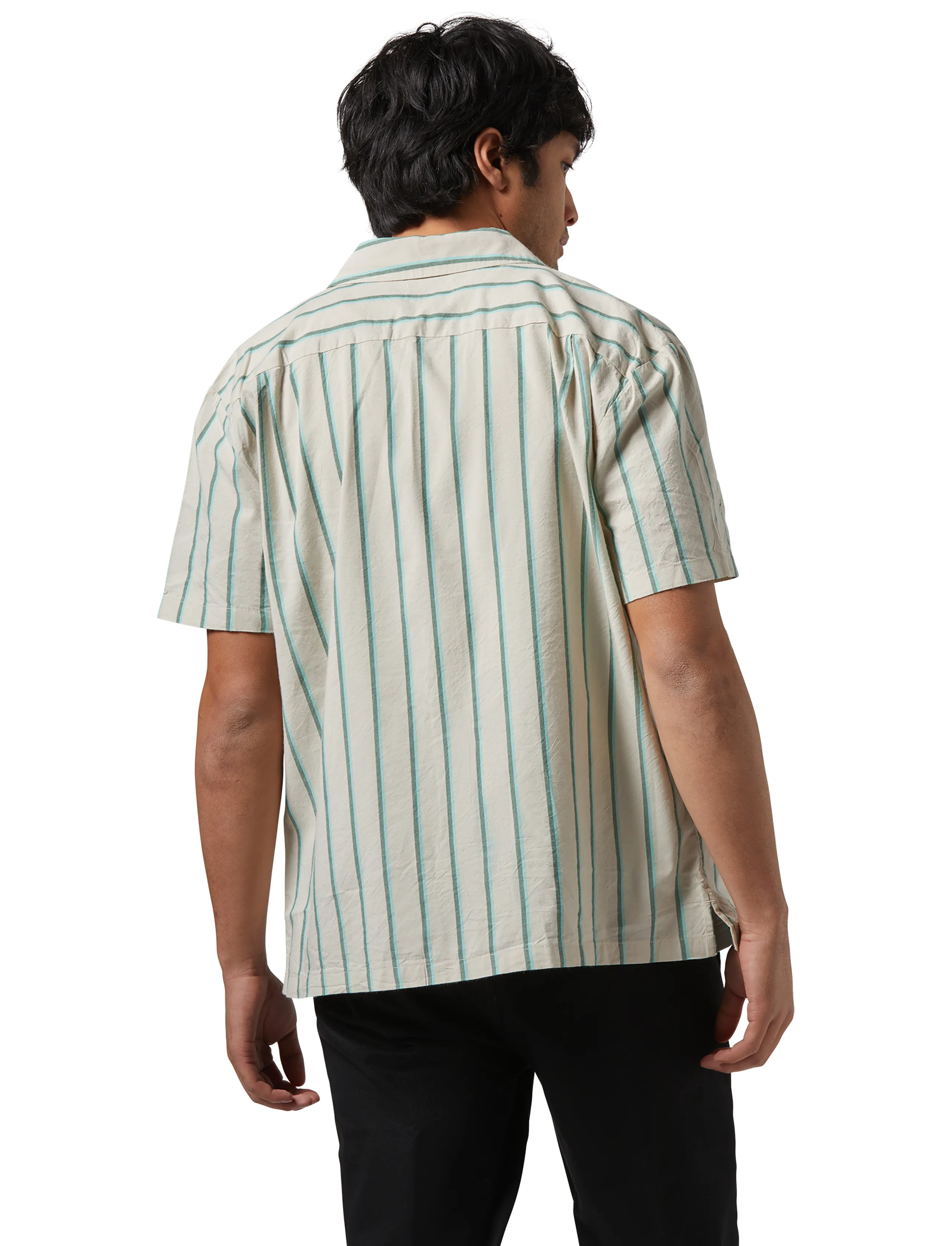 Brixton - Cru Stripe S/S Wvn - short-sleeved shirts - beige/pine needle/aquatic gree - 2