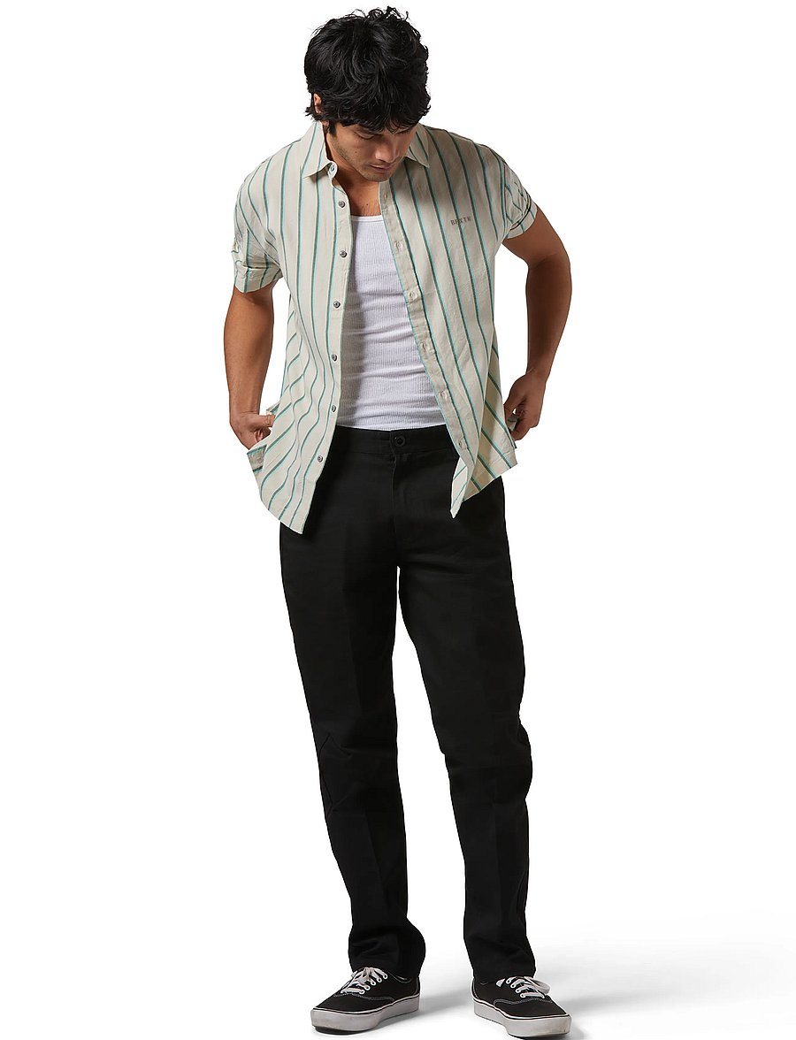 Brixton - Cru Stripe S/S Wvn - kortärmade skjortor - beige/pine needle/aquatic gree - 3