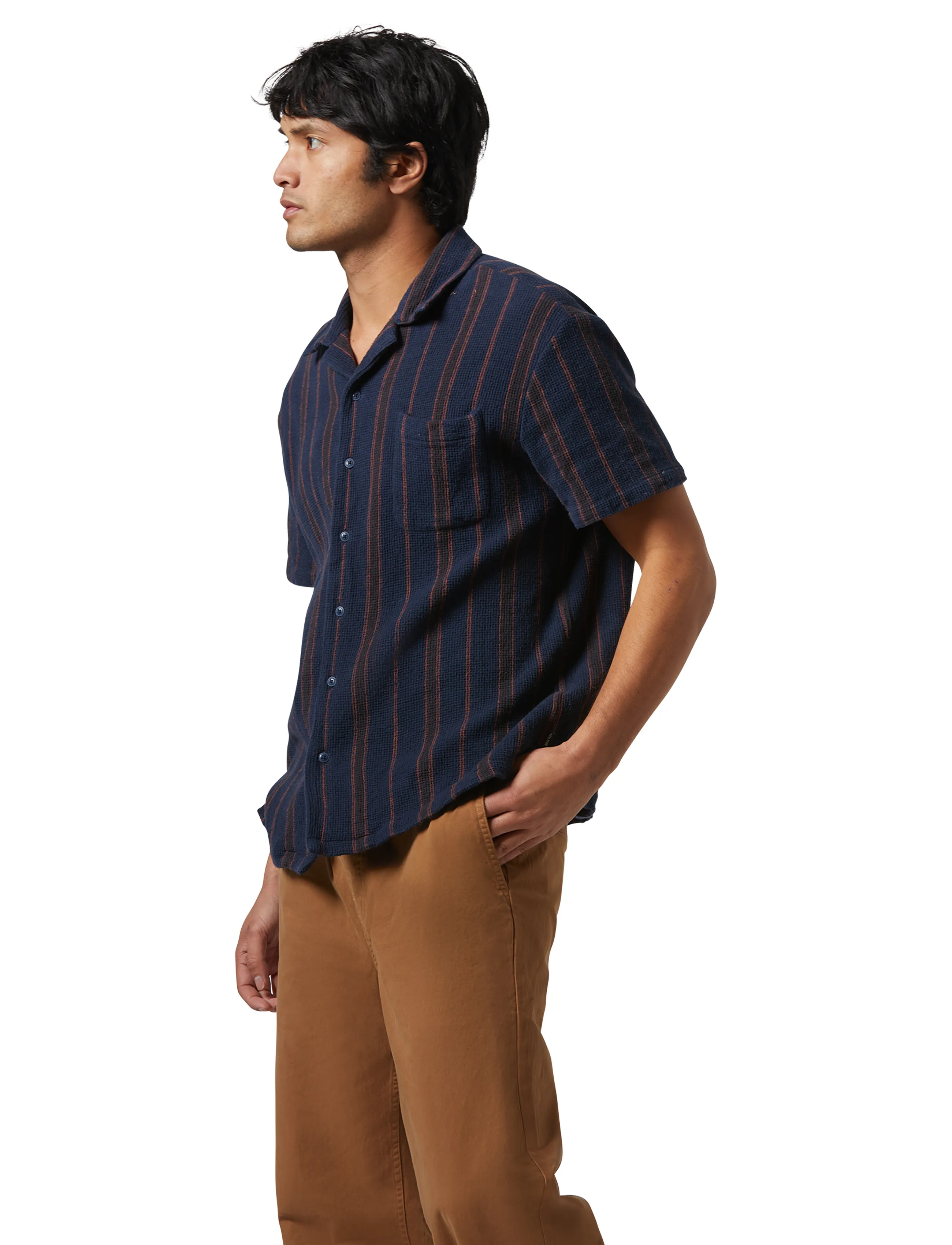 Brixton - Bunker Waffle Stripe S/S Wvn - washed navy stripe - 3