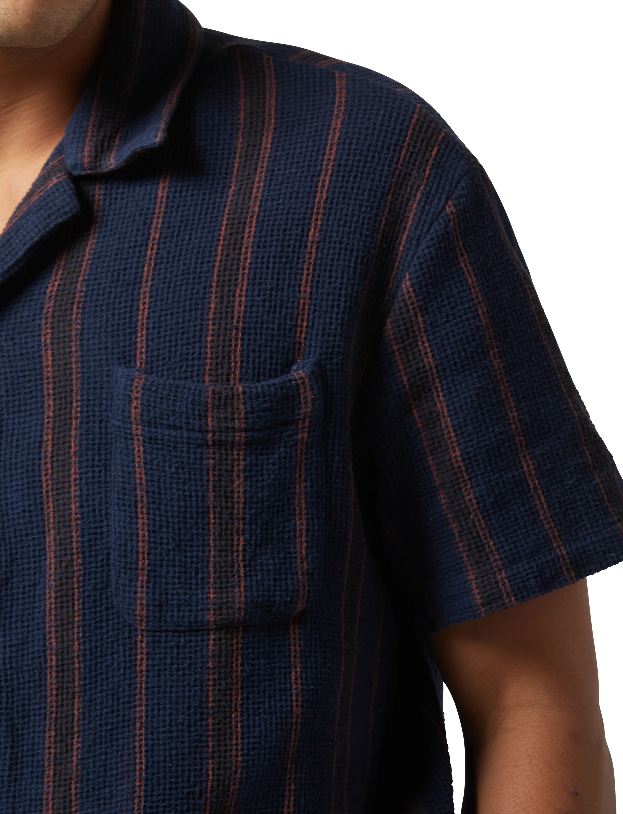 Brixton - Bunker Waffle Stripe S/S Wvn - washed navy stripe - 4