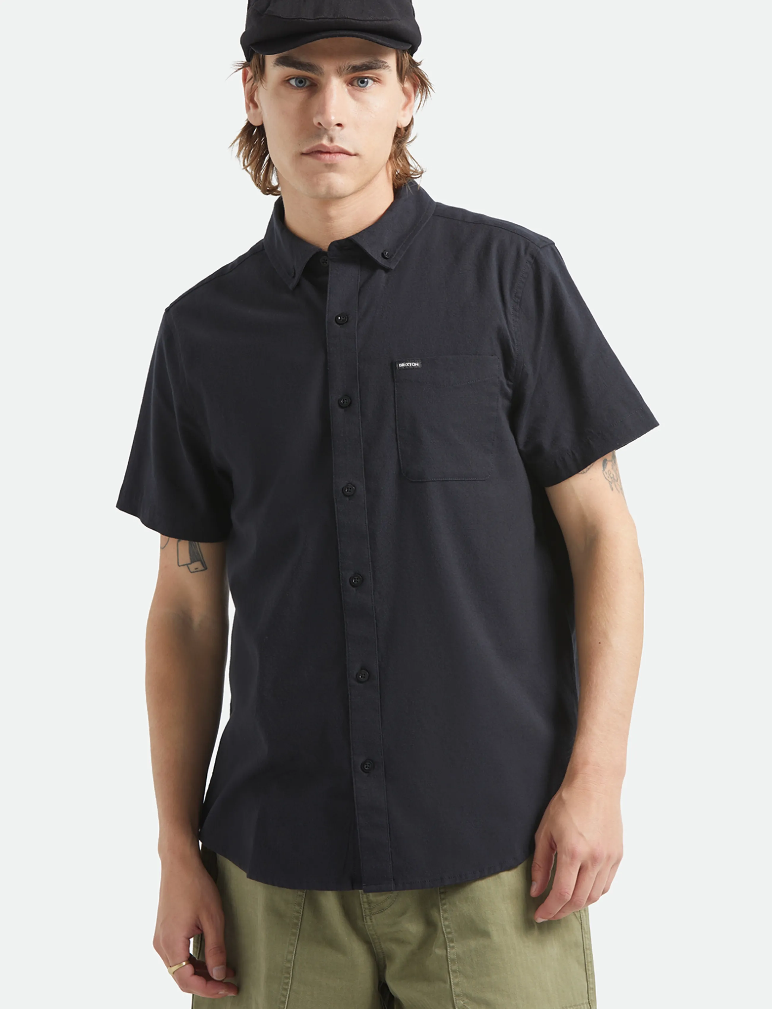Brixton Sanford Oxford S/S Wvn - Oxford shirts - BLACK / black
