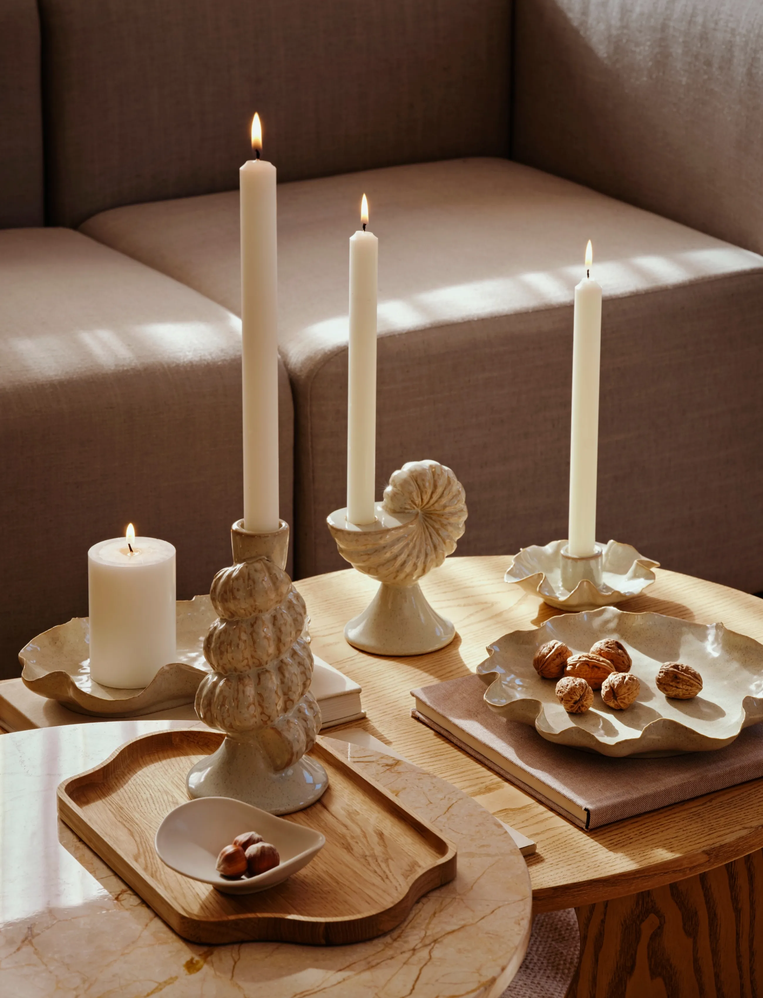Broste Copenhagen Shelly Candle Holder, H 18 cm, Cream, Candle & Tealight Holders > Candle Holders, Unisex