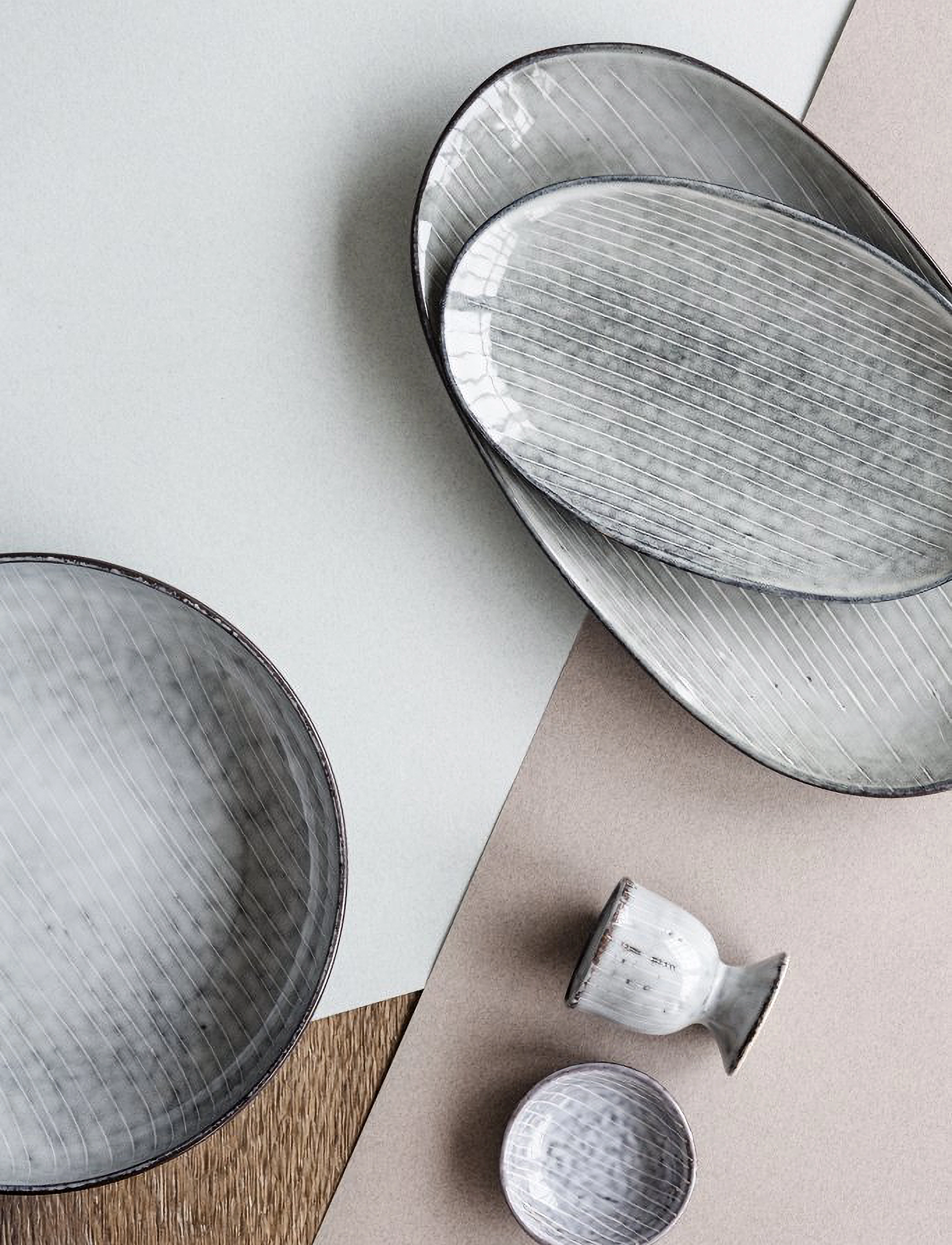 Broste Copenhagen Fad Oval 'Nordic Sea' Stentøj, Ø 17 cm, Serving Dishes, Grau - Platters, Homeware