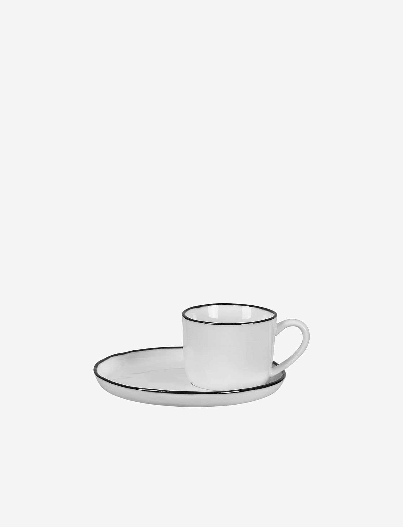 Broste Copenhagen - Cup with saucer Salt - espressotassid - white w/black rim - 0