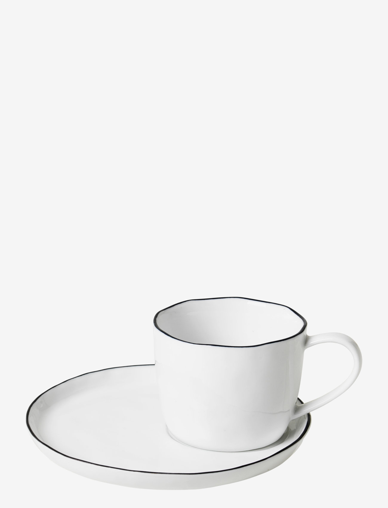 Broste Copenhagen - Salt Cup with saucer - espressotassid - white w/black rim - 0