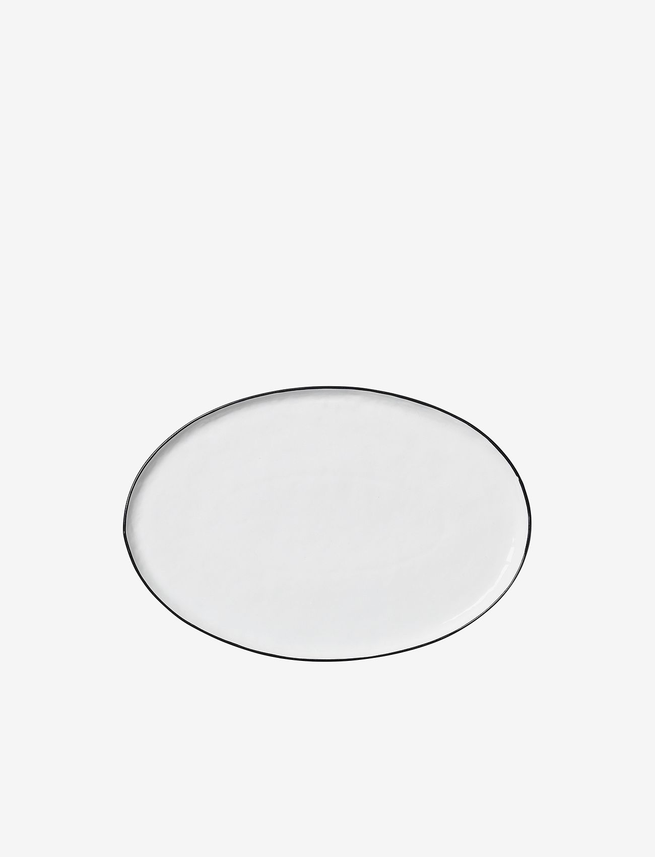 Broste Copenhagen - Oval plate Salt - dinerborden - white w/black rim - 0