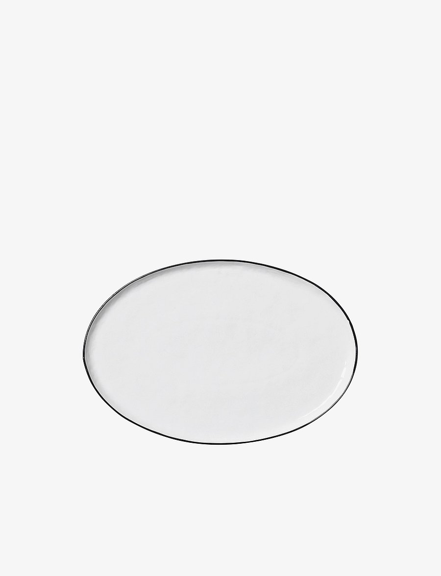 Broste Copenhagen - Oval plate Salt - speiseteller - white w/black rim - 1