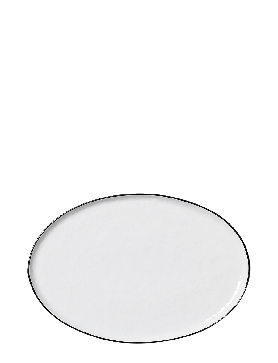Broste Copenhagen - Oval plate Salt - praetaldrikud - white w/black rim - 1