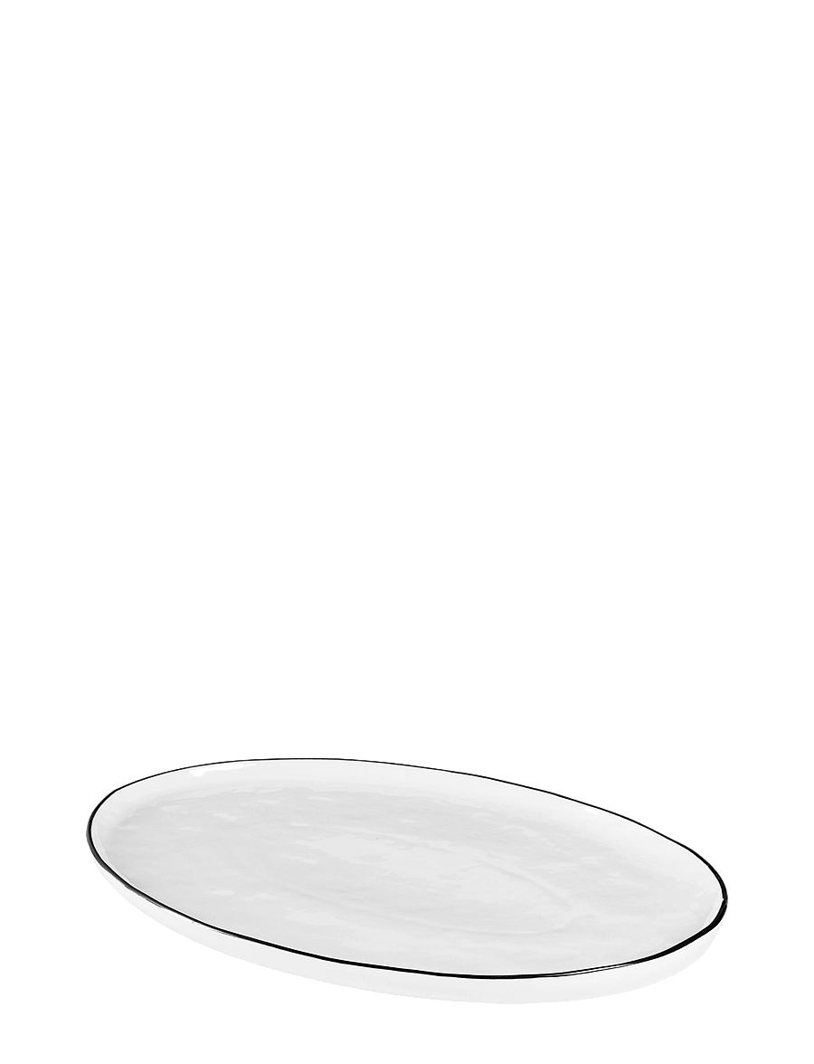 Broste Copenhagen - Oval plate Salt - praetaldrikud - white w/black rim - 2