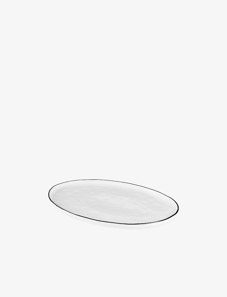Broste Copenhagen - Oval plate Salt - speiseteller - white w/black rim - 2