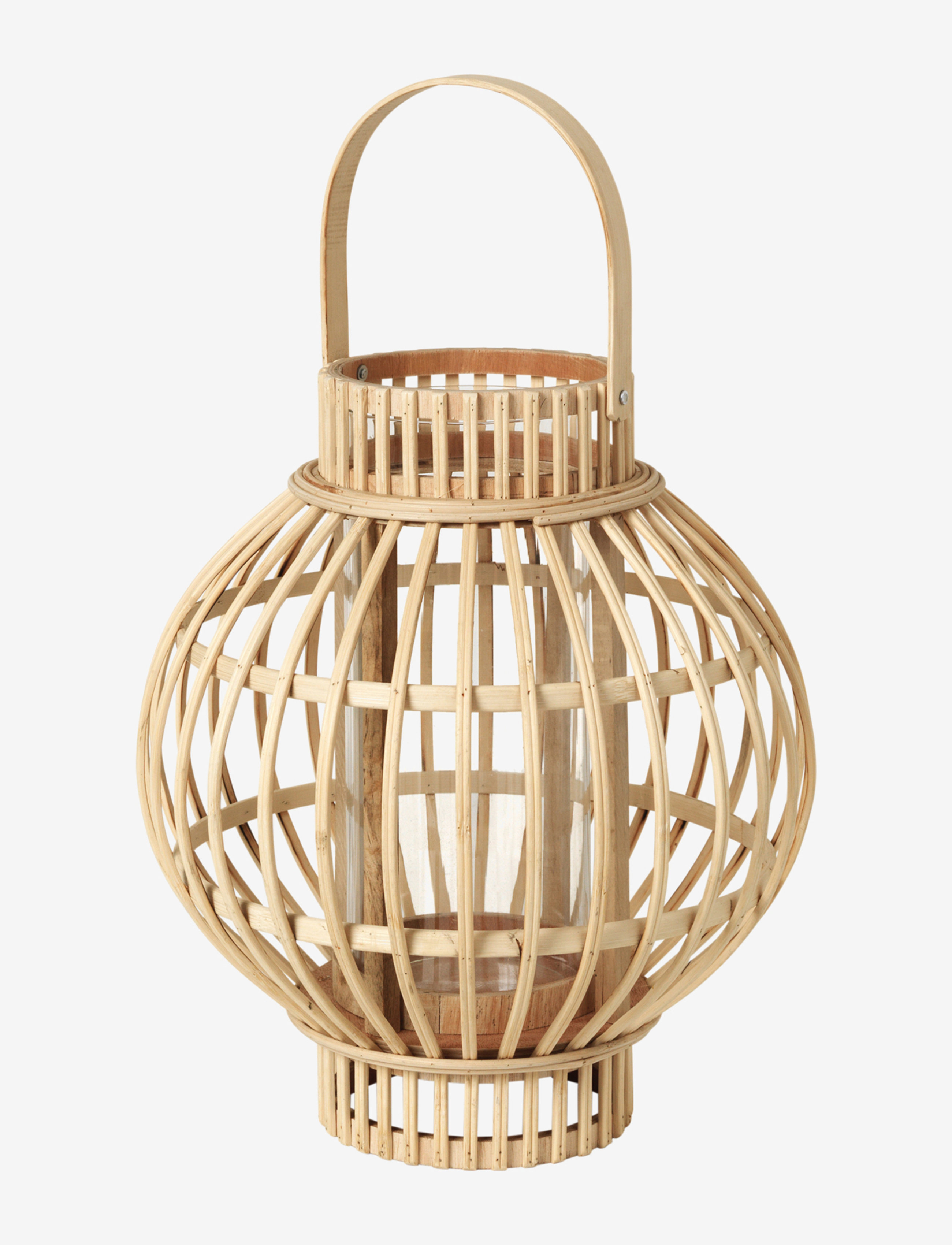 LANTERNE 'GLOBUS' BAMBUS/GLAS - NATURAL TIL Ø5CM LYS