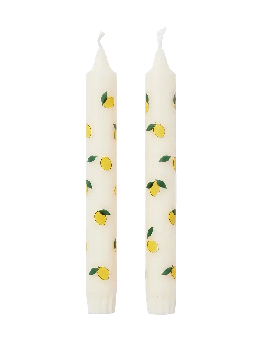Broste Copenhagen - Lemon Taper Candle - pikad küünlad - white/yellow - 0