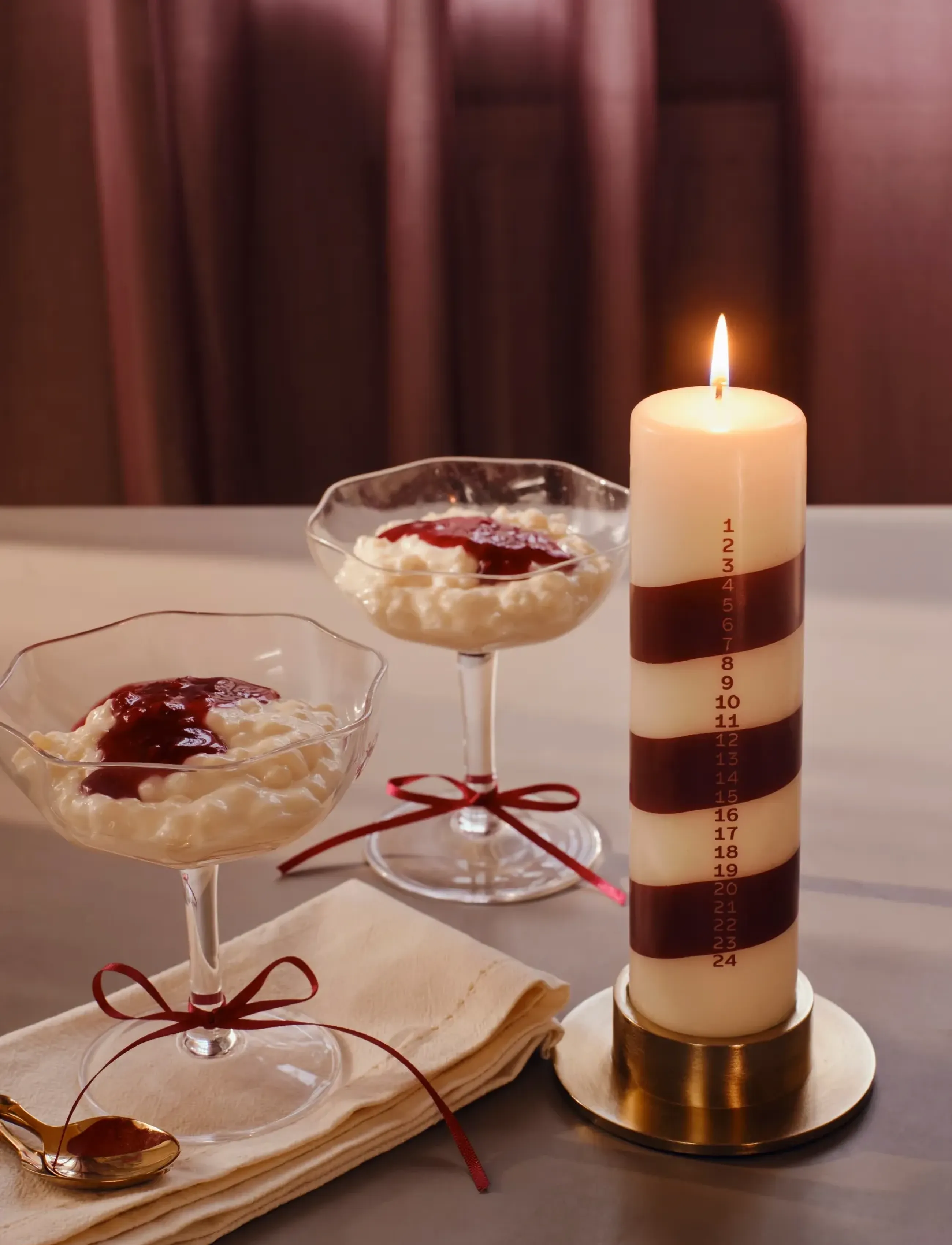 Broste Copenhagen - Linea Calendar Candle - adventsljus & kalenderljus - off white/burgundy - 0