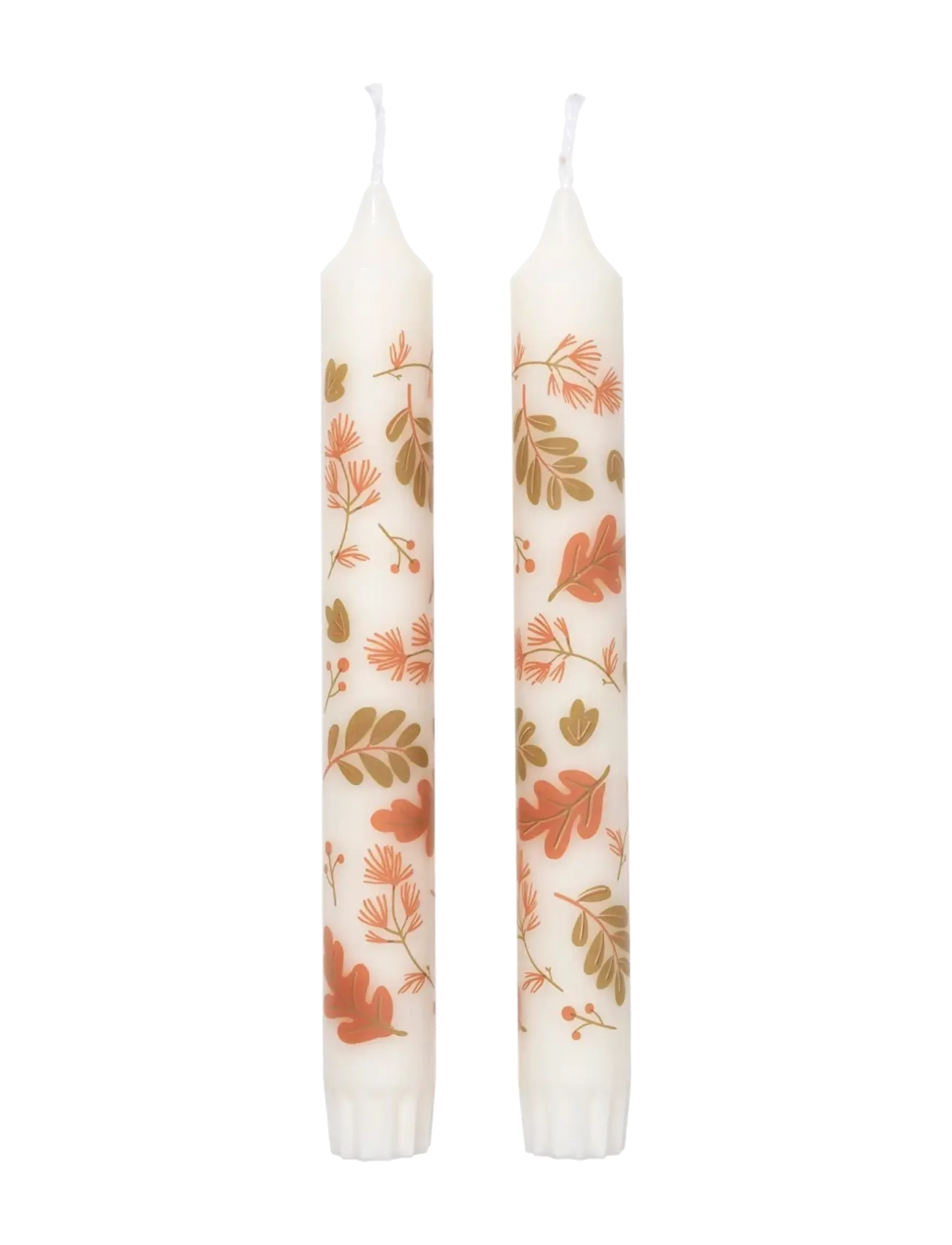Broste Copenhagen Forest Leaves Taper Candle With Print, Bloklys, Hvid, Str: H 19CM