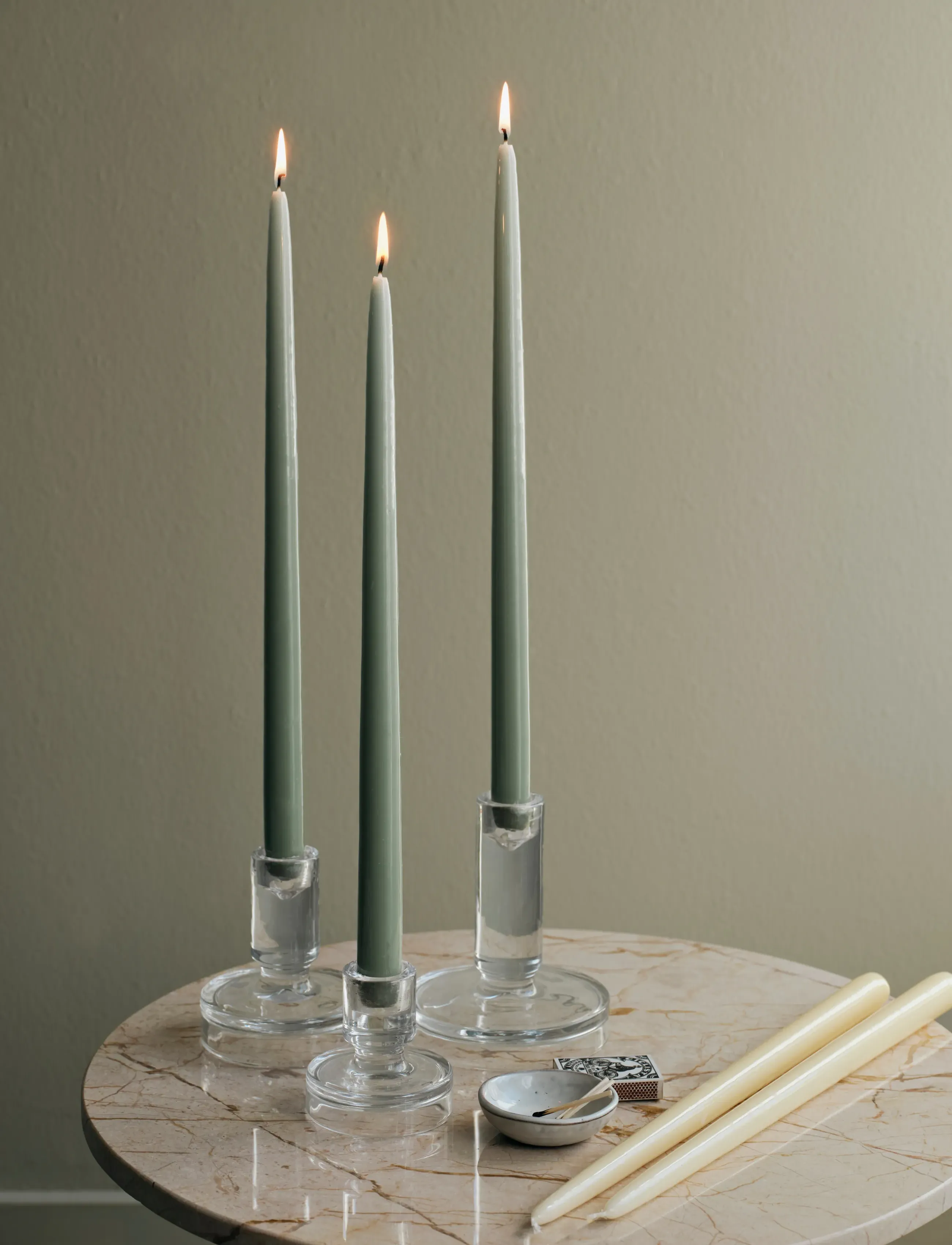 Broste Copenhagen Smooth Taper Candle, H 38 cm, Candles, Khakigrün - Block Homeware