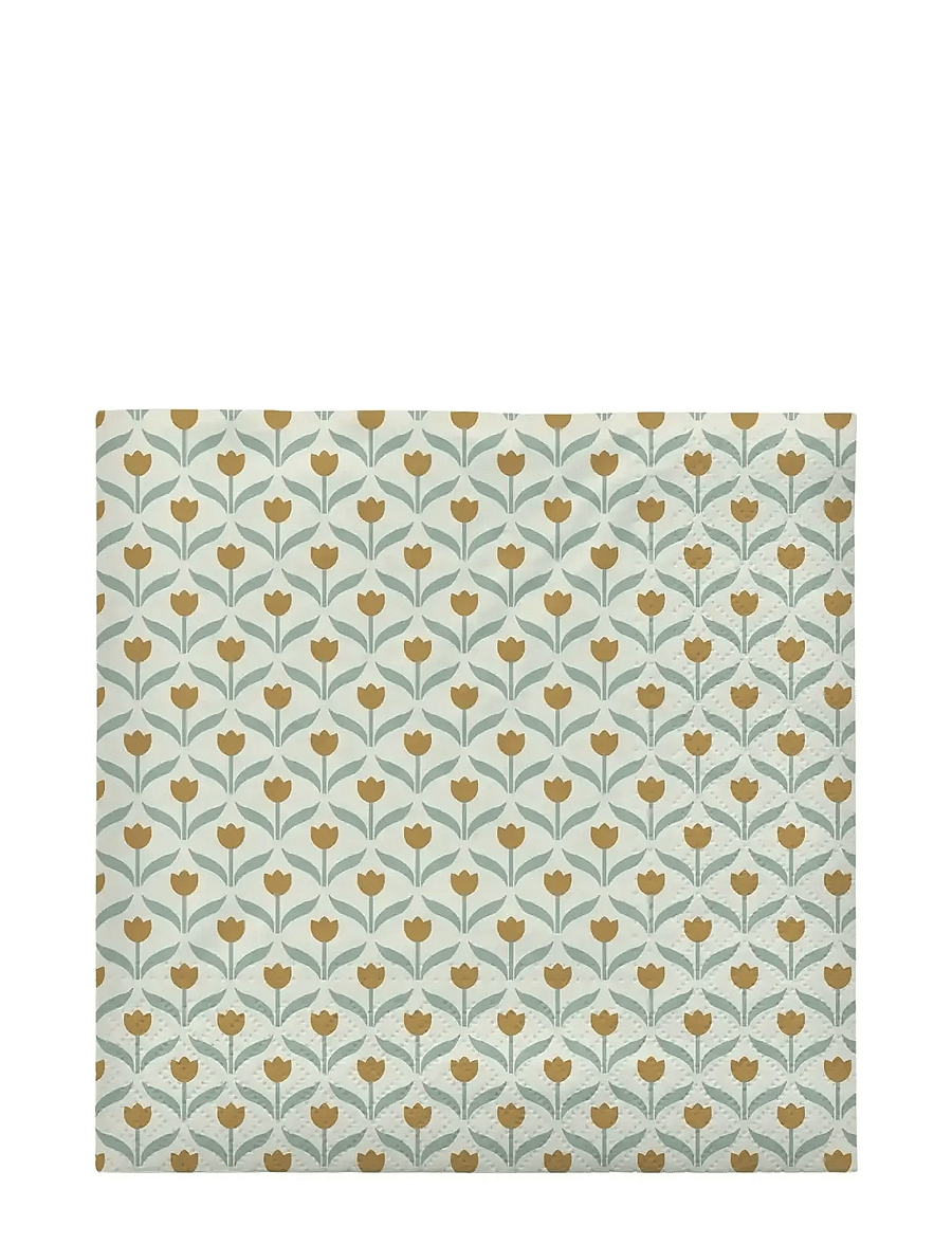 Broste Copenhagen - Tulip Paper Napkin - pabersalvrätikud - golden yellow/desert sage - 0