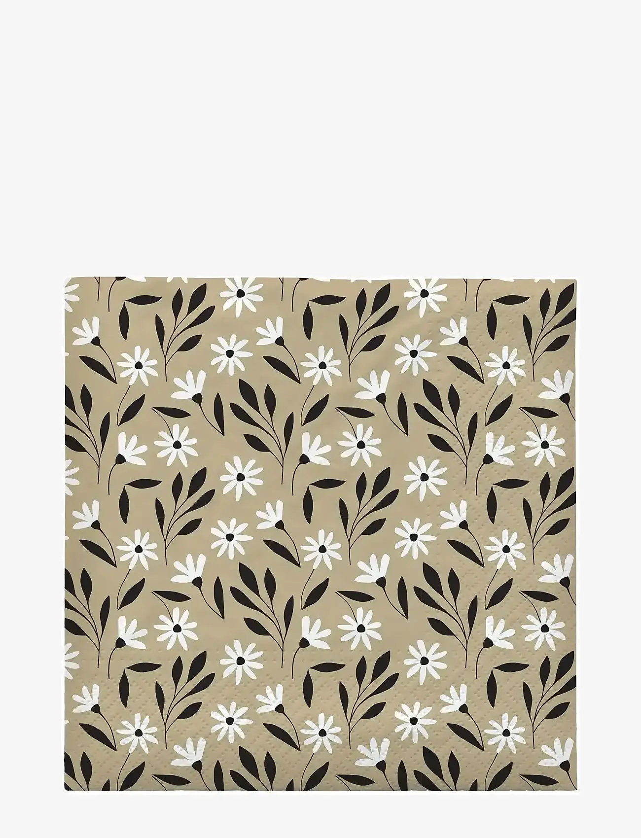 Broste Copenhagen - Meadow Paper Napkin - pabersalvrätikud - beige/black - 0