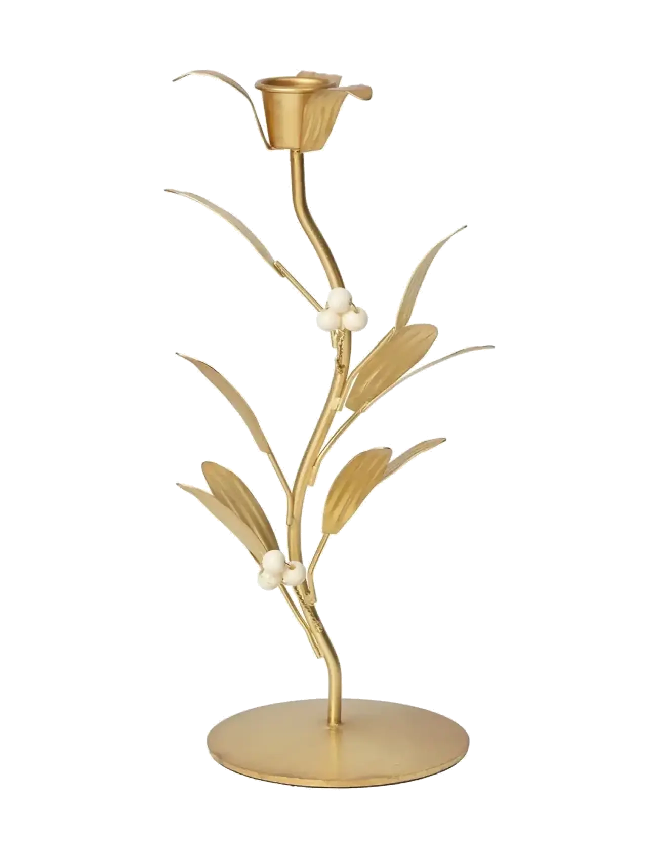 Broste Copenhagen Mistletoe Candle Holder - Christmas - BRASS FINISH/WHITE CREAM / gold