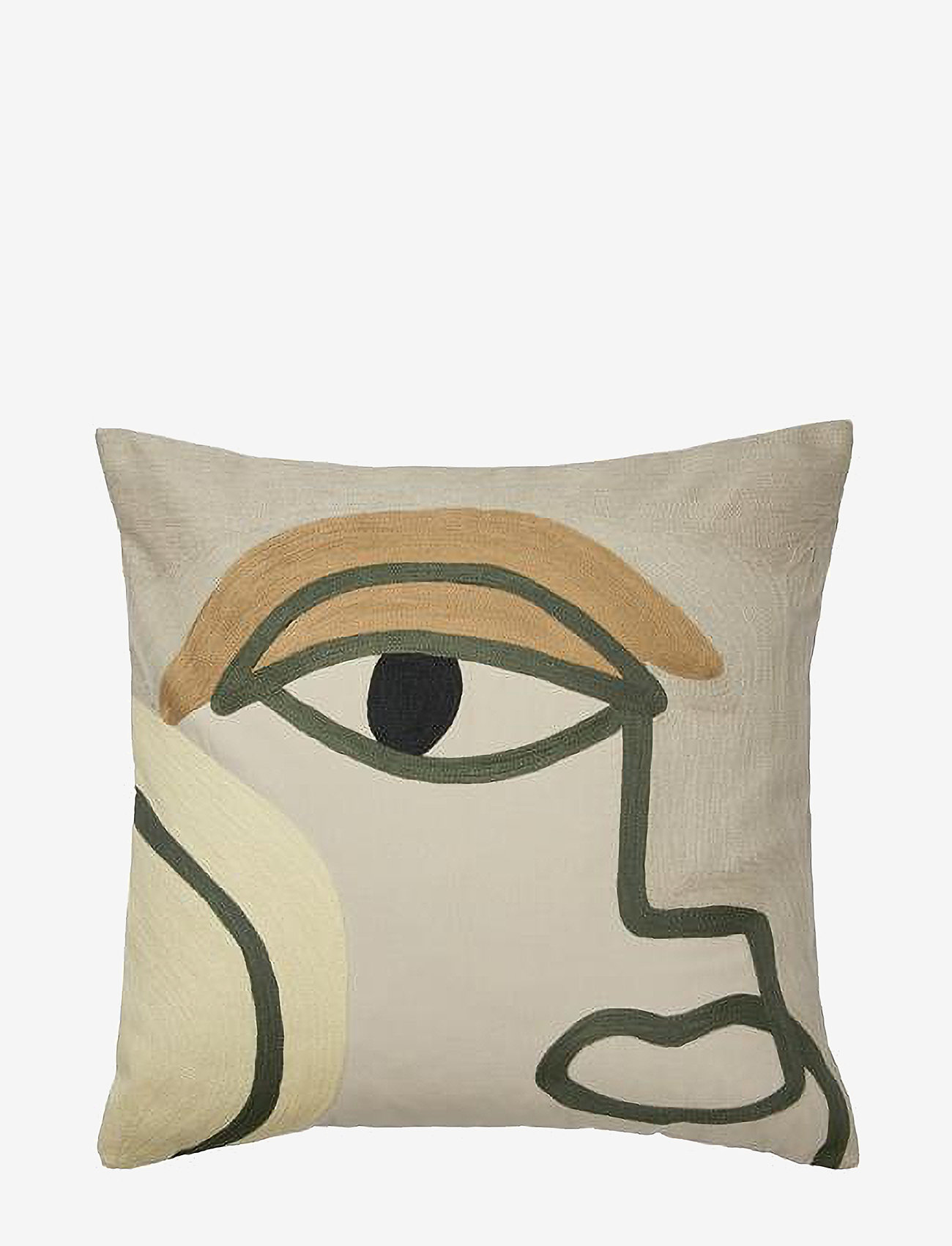 Broste Copenhagen - Manon Cushion Cover - cinnamon sand/grape leaf green - 0