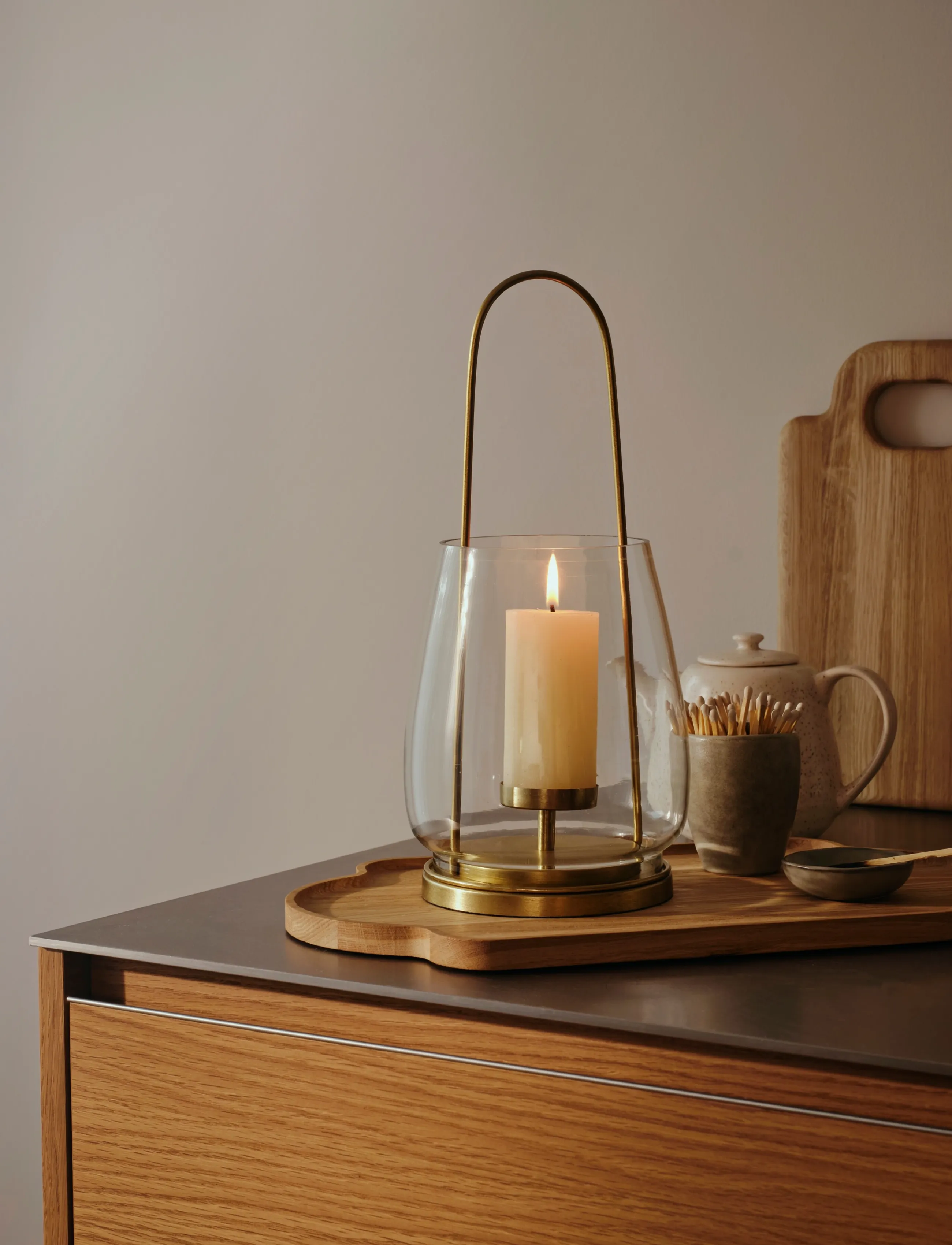 Broste Copenhagen Nilo Lantern, H 33 cm, Candlesticks & Tealight Holders, Gold - Indoor Lanterns, Homeware