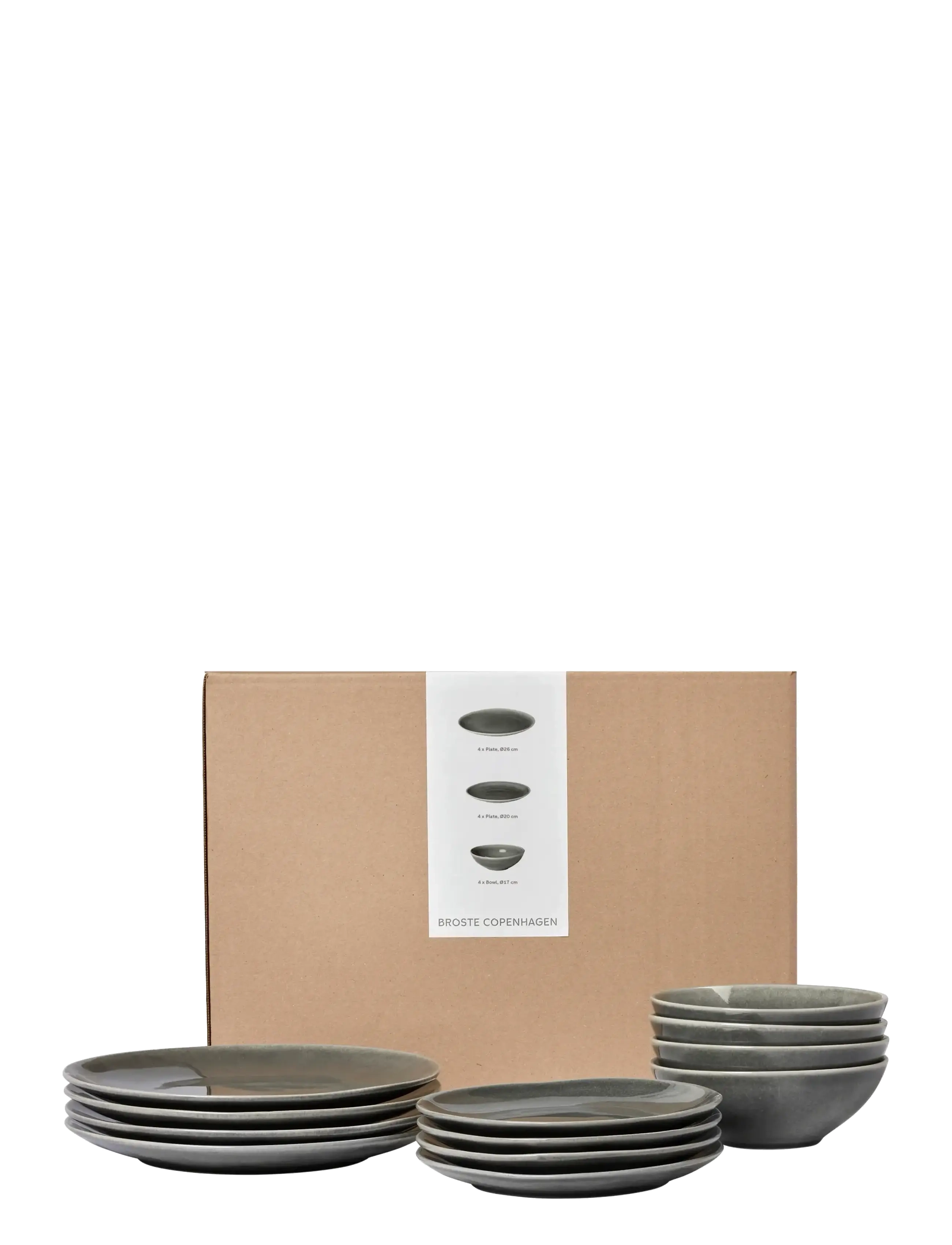 Broste Copenhagen Nordic Rain Dinner Set For Four, One Size, Bowls, Grau - Breakfast Homeware