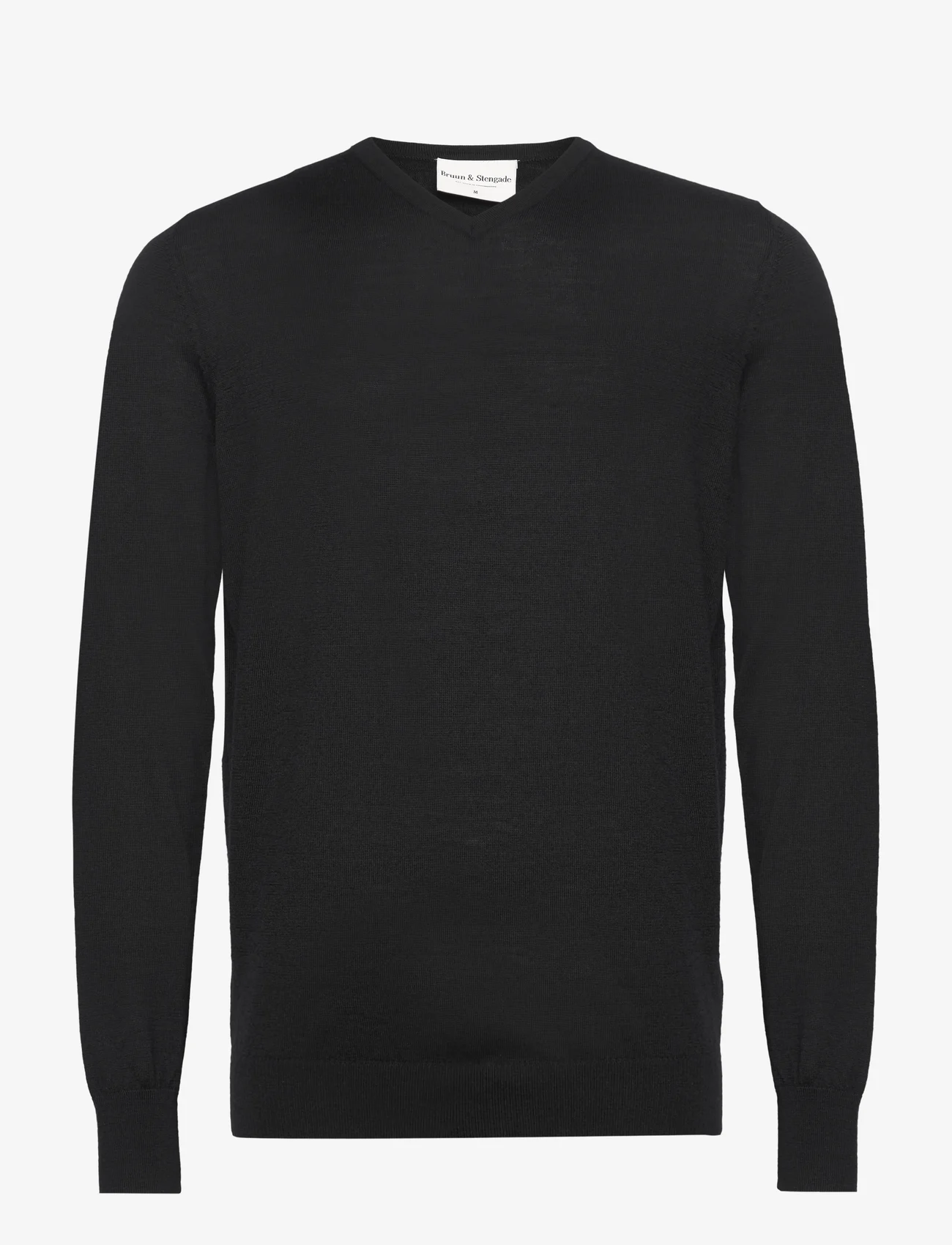Bruun & Stengade - BS Jenkins Regular Fit Knitwear - megztinis su v formos apykakle - black - 0
