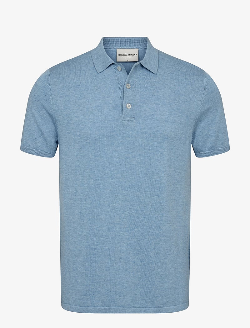 Bruun & Stengade - BS Aaran Regular Fit Polo Shirt - gestrickte polohemden - light blue - 1
