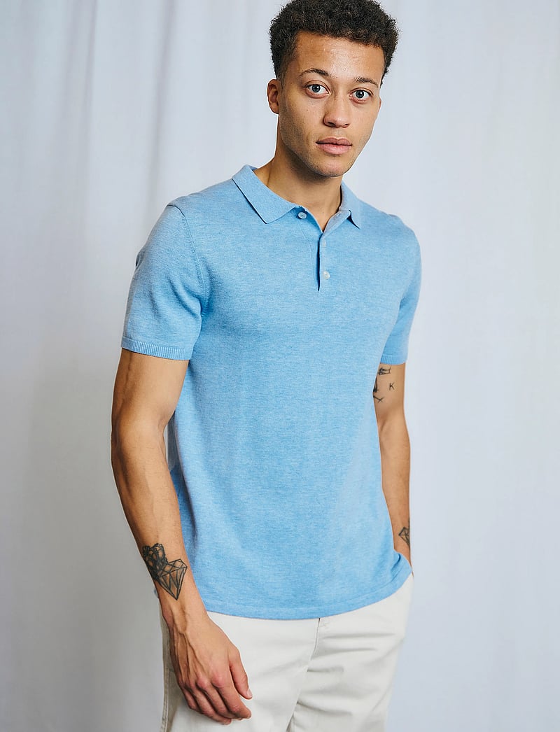 Bruun & Stengade - BS Aaran Regular Fit Polo Shirt - gestrickte polohemden - light blue - 0