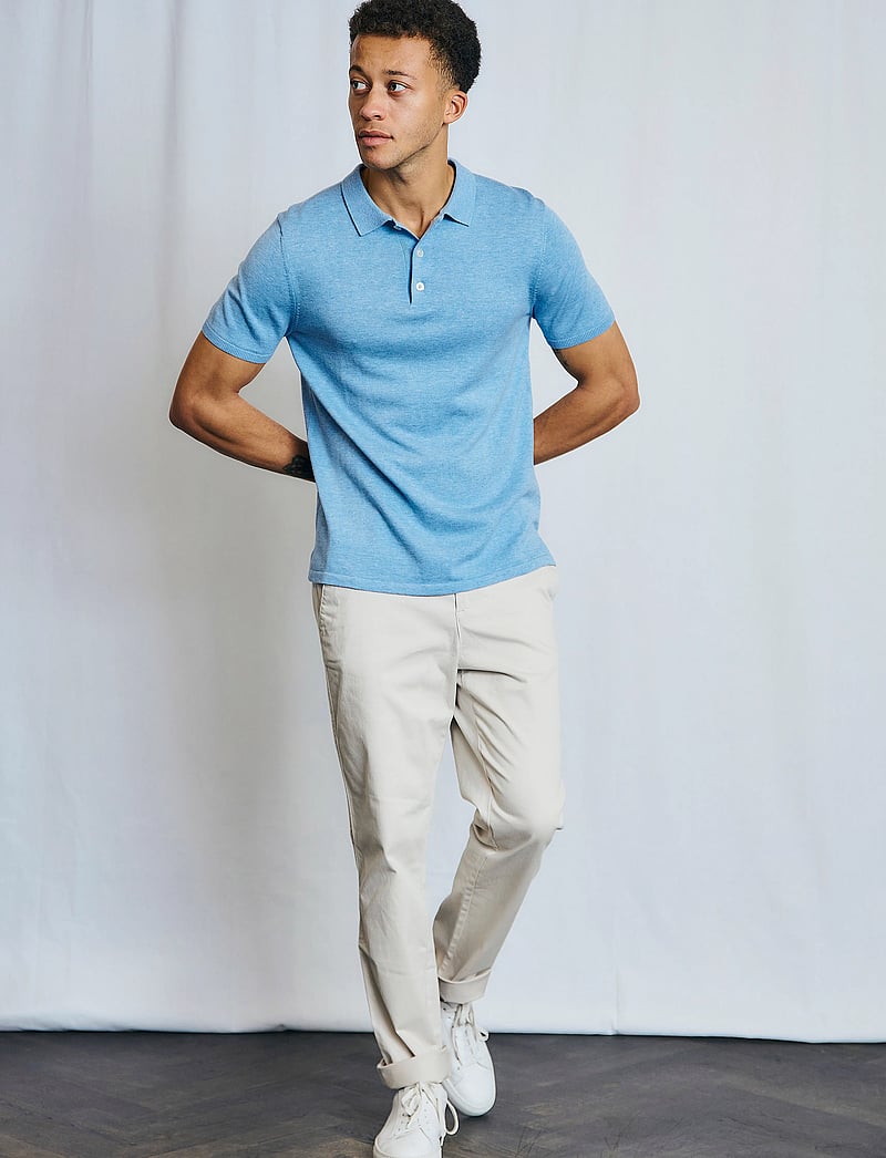 Bruun & Stengade - BS Aaran Regular Fit Polo Shirt - gestrickte polohemden - light blue - 3