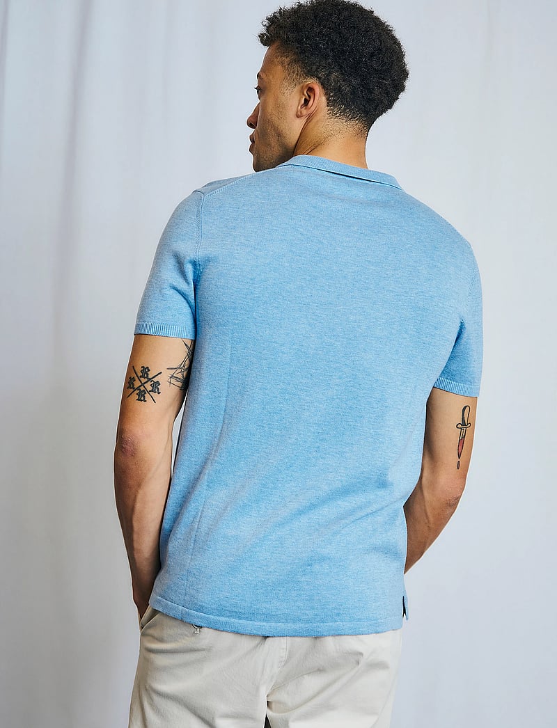 Bruun & Stengade - BS Aaran Regular Fit Polo Shirt - gestrickte polohemden - light blue - 4