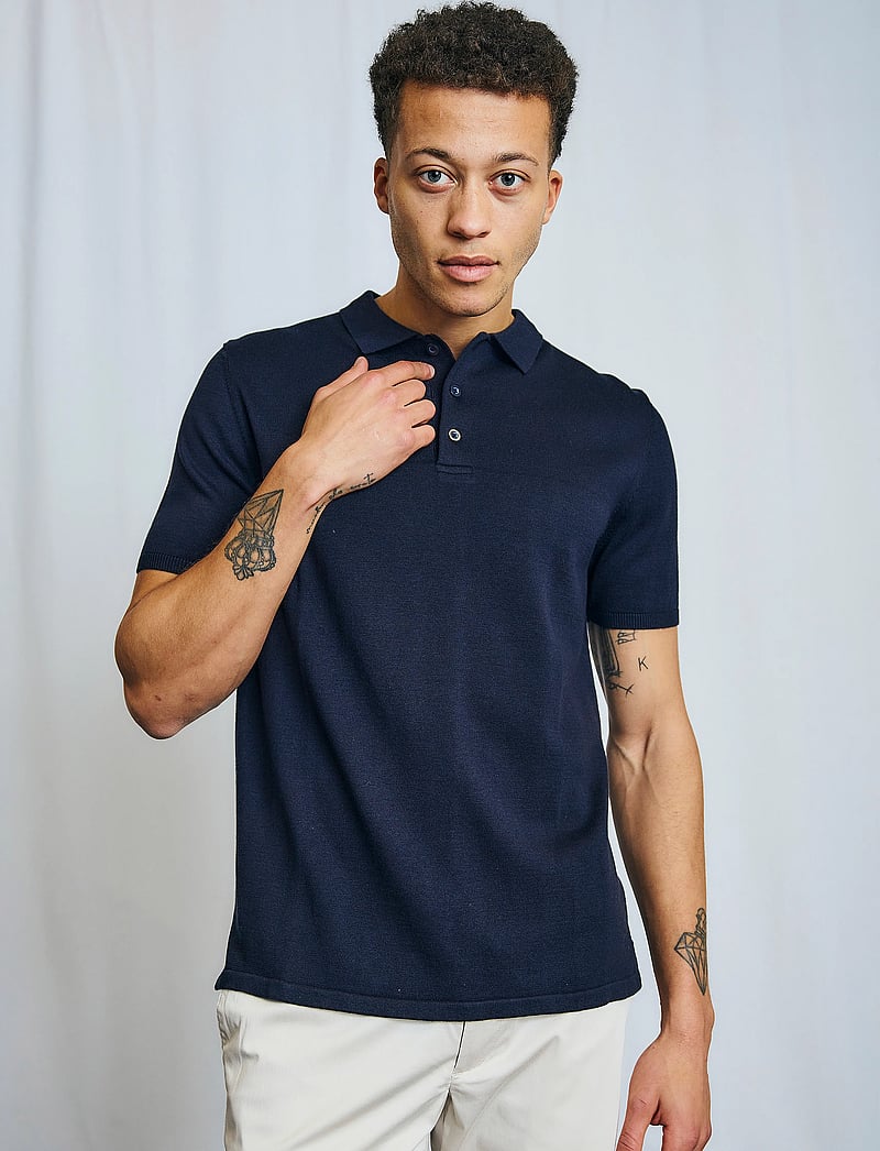 Bruun & Stengade - BS Aaran Regular Fit Polo Shirt - strikkede poloer - navy - 0