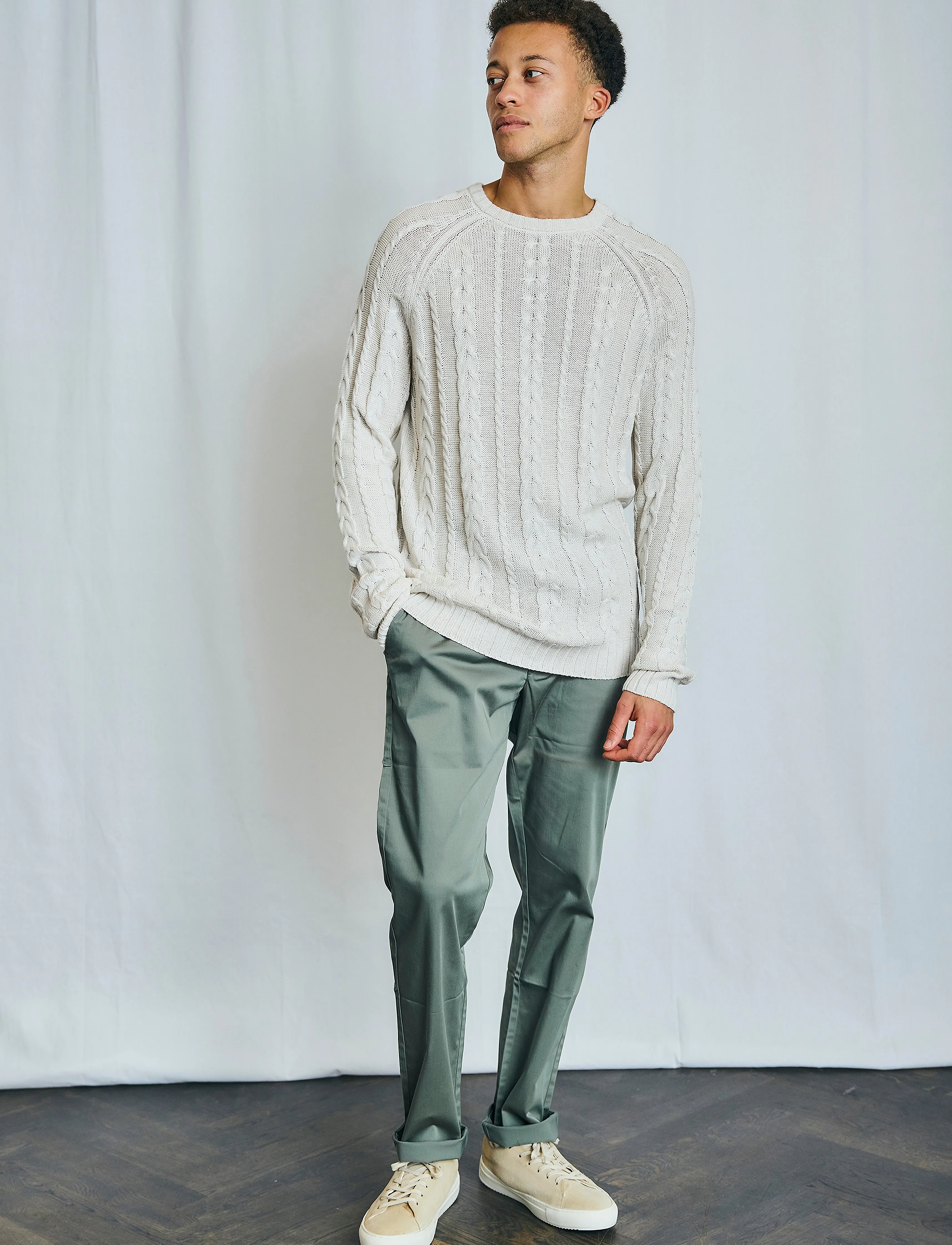 Bruun & Stengade Bs Odale Regular Fit Knitwear, Mænd, Kabelstrik Sweater, Cream, Str: XXL