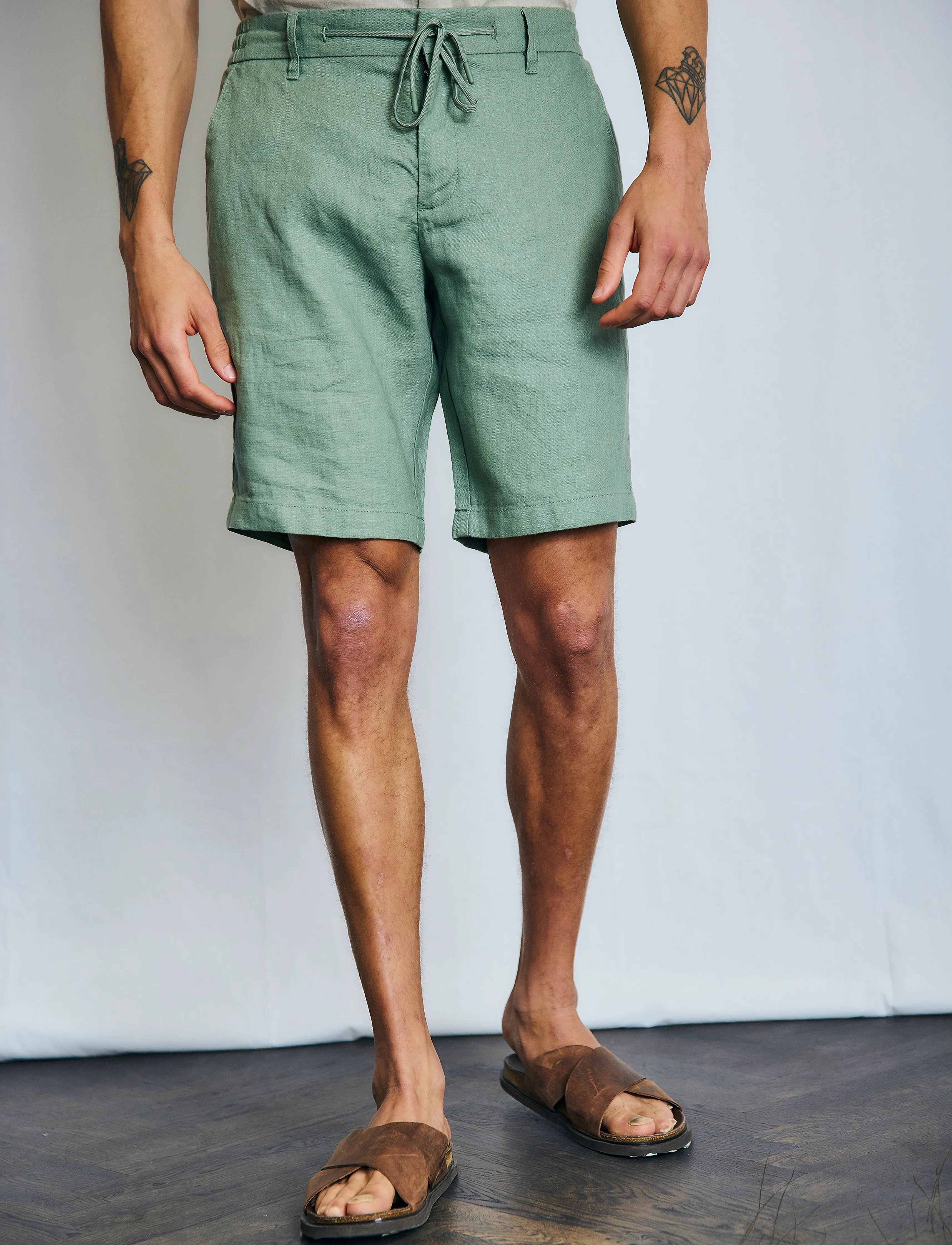 Bruun & Stengade Bs Renato Regular Fit Shorts, 30, Khaki green, Shorts > Linen Shorts, Herre