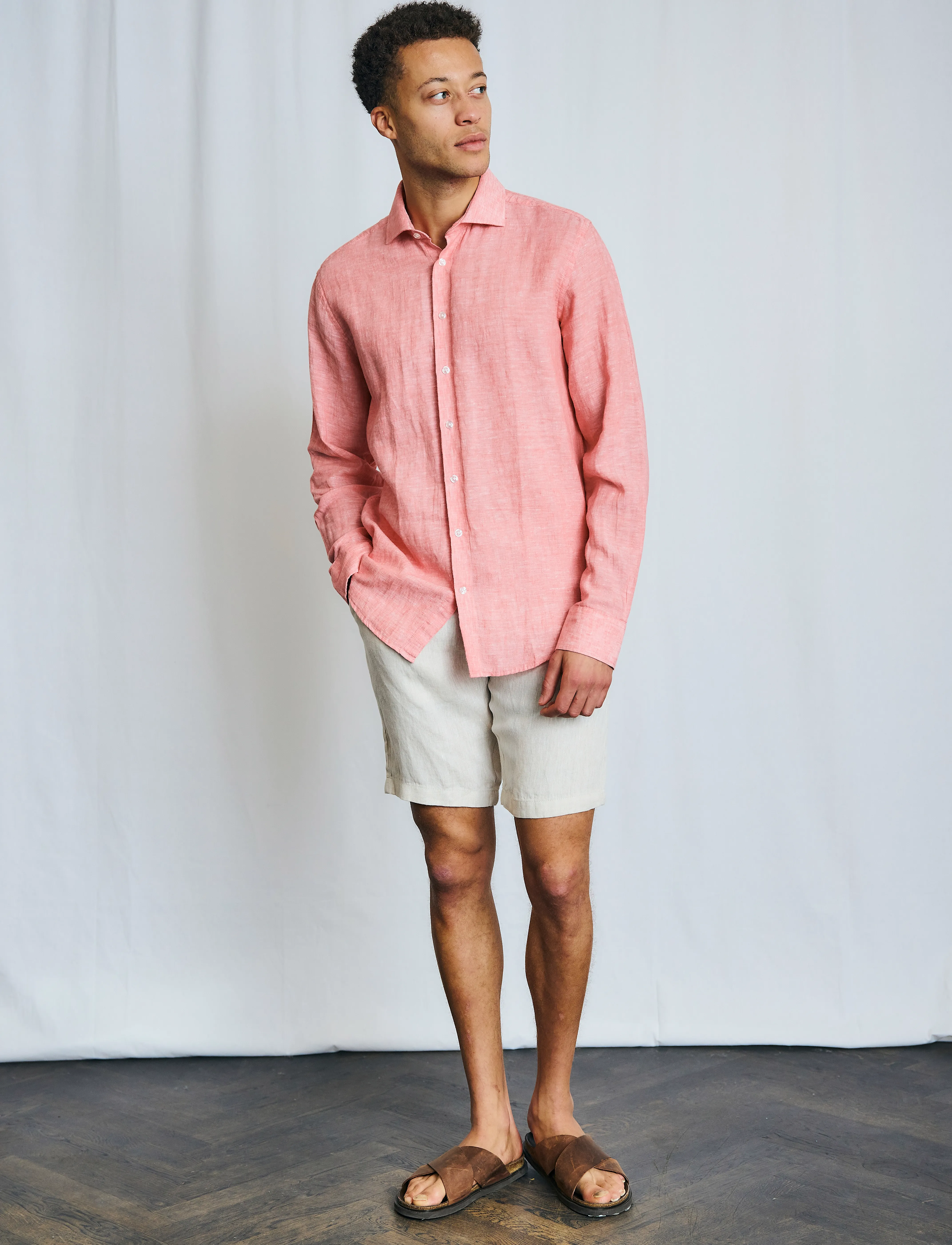 Bruun & Stengade Bs Renato Regular Fit Shorts, 30, Cream, Shorts > Linen Shorts, Herre