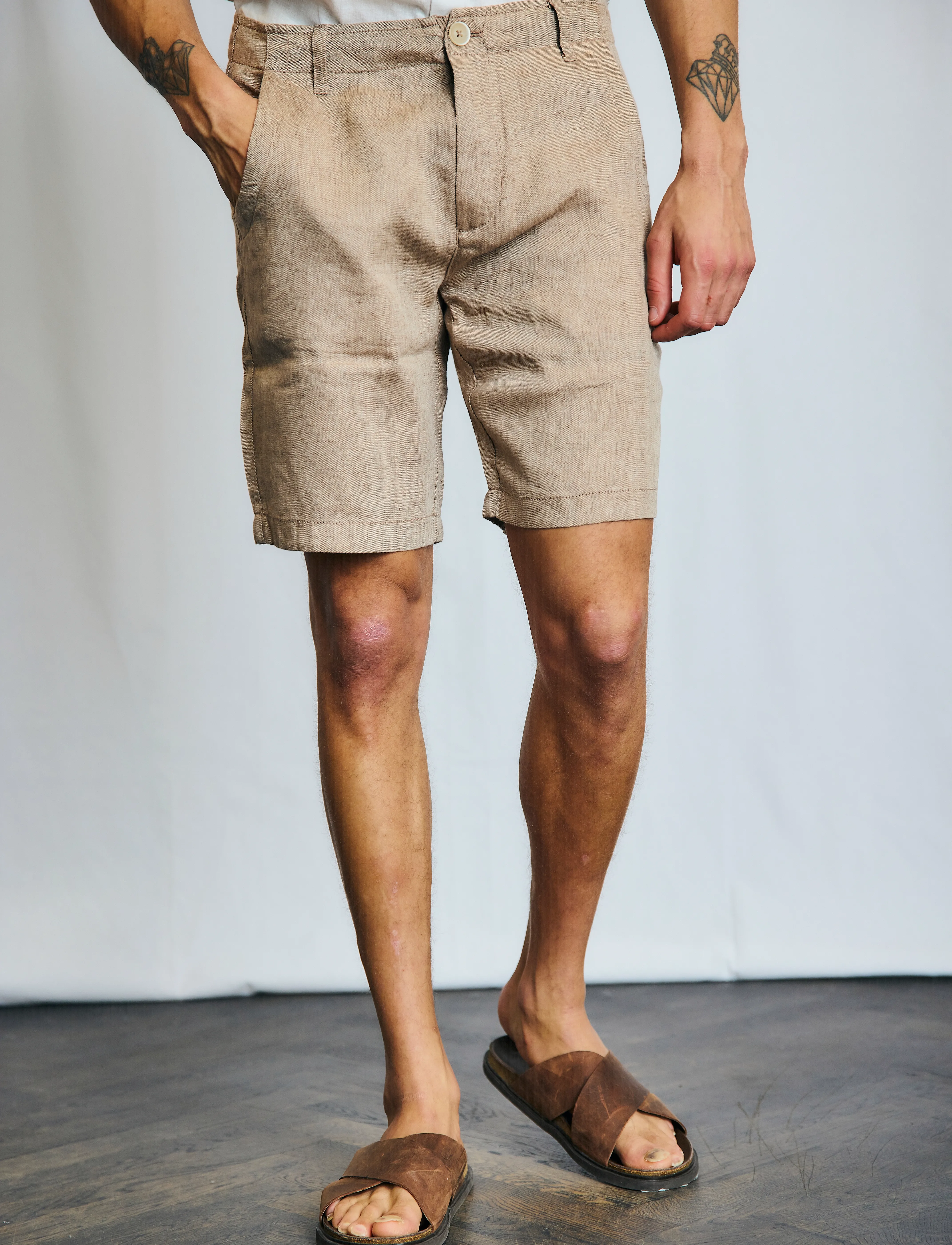 Bruun & Stengade - BS Peppon Regular Fit Shorts - hørshorts - brown - 4