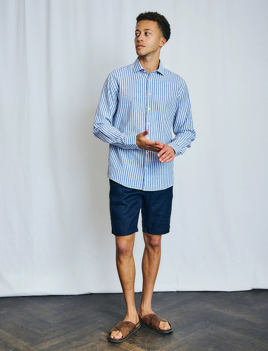 Bruun & Stengade - BS Peppon Regular Fit Shorts - hørshorts - navy - 0