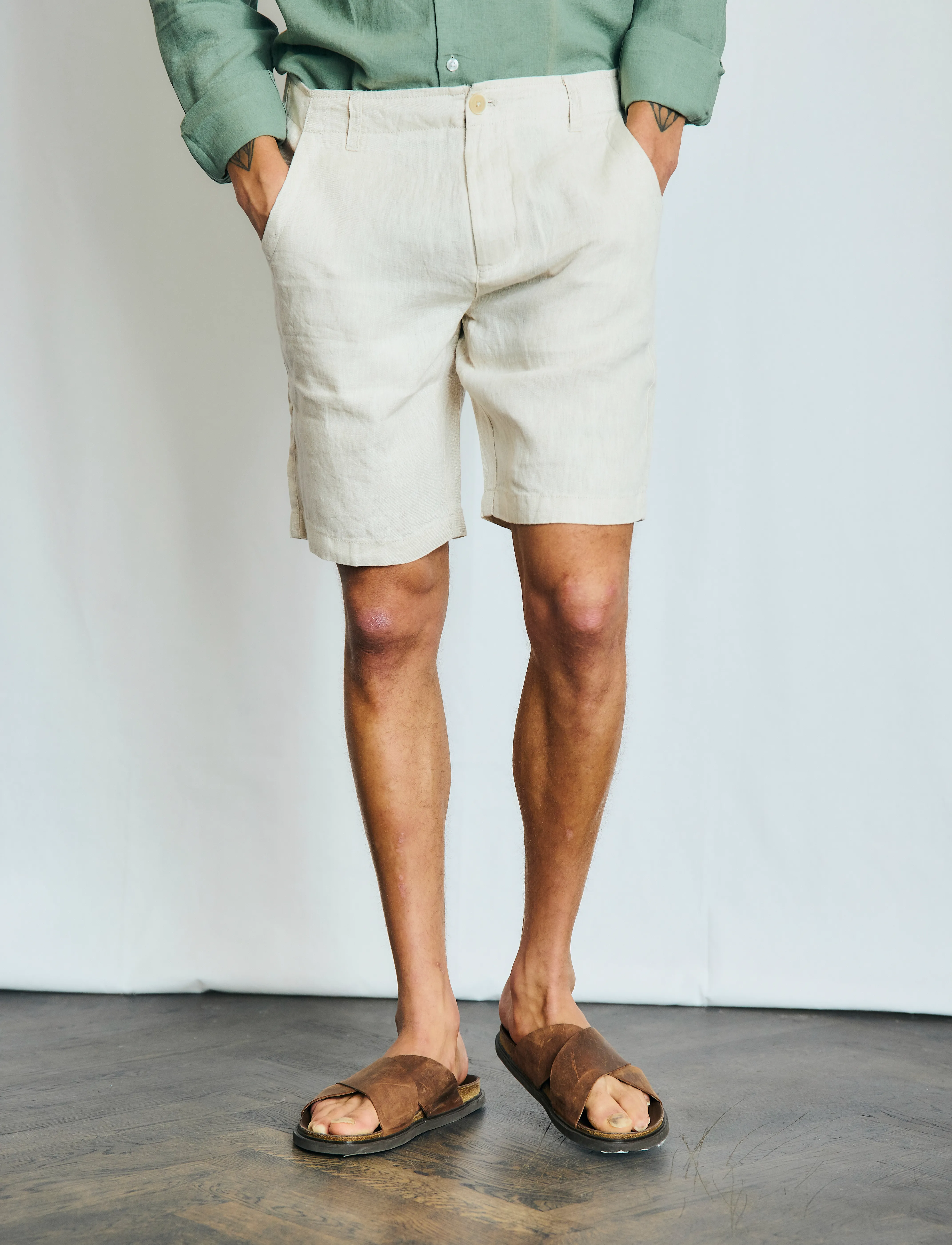 Bruun & Stengade Bs Peppon Regular Fit Shorts, 34, Creme - Linen Männerswear