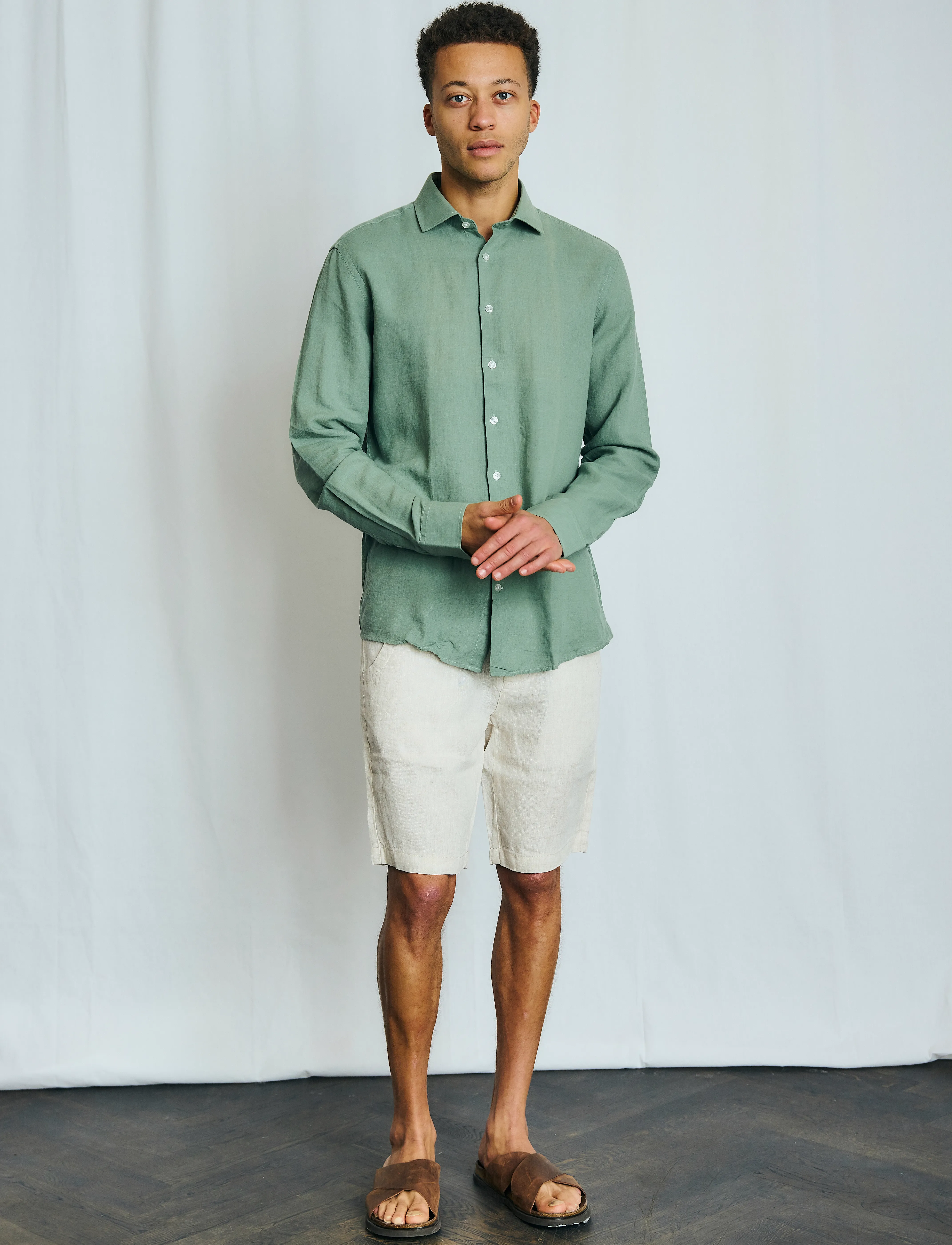Bruun & Stengade - BS Peppon Regular Fit Shorts - linased lühikesed püksid - sand - 4