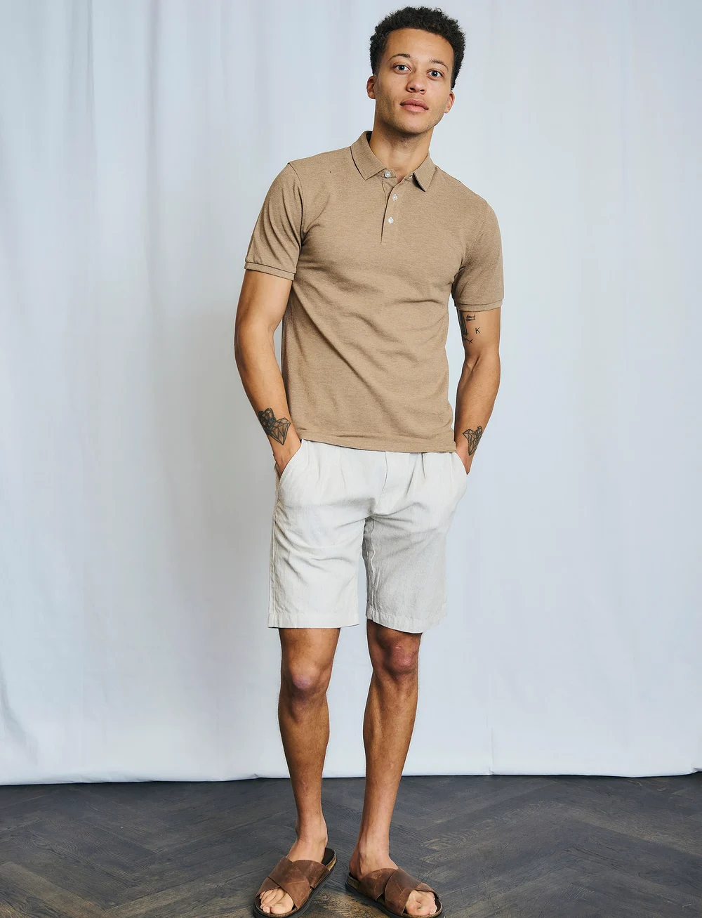 Bruun & Stengade - BS Apollon Regular Fit Shorts - linen shorts - beige/white - 0
