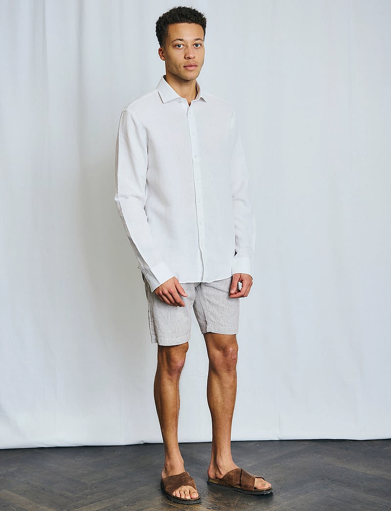 Bruun & Stengade - BS Apollon Regular Fit Shorts - hørshorts - brown/white - 0